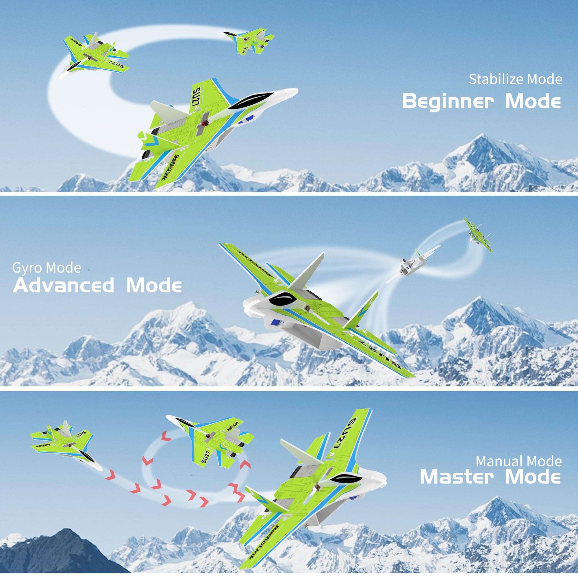 Radiolink SU27 RC Airplane Ready to Fly, 2.4GHz 3CH 2.4 Miles Long Range Aircraft, 4000KV Brushless Motor, 3 Flight Mode with T8S Transmitter & R8XM Receiver, Byme-DB FC, for Beginner or Experienced 4