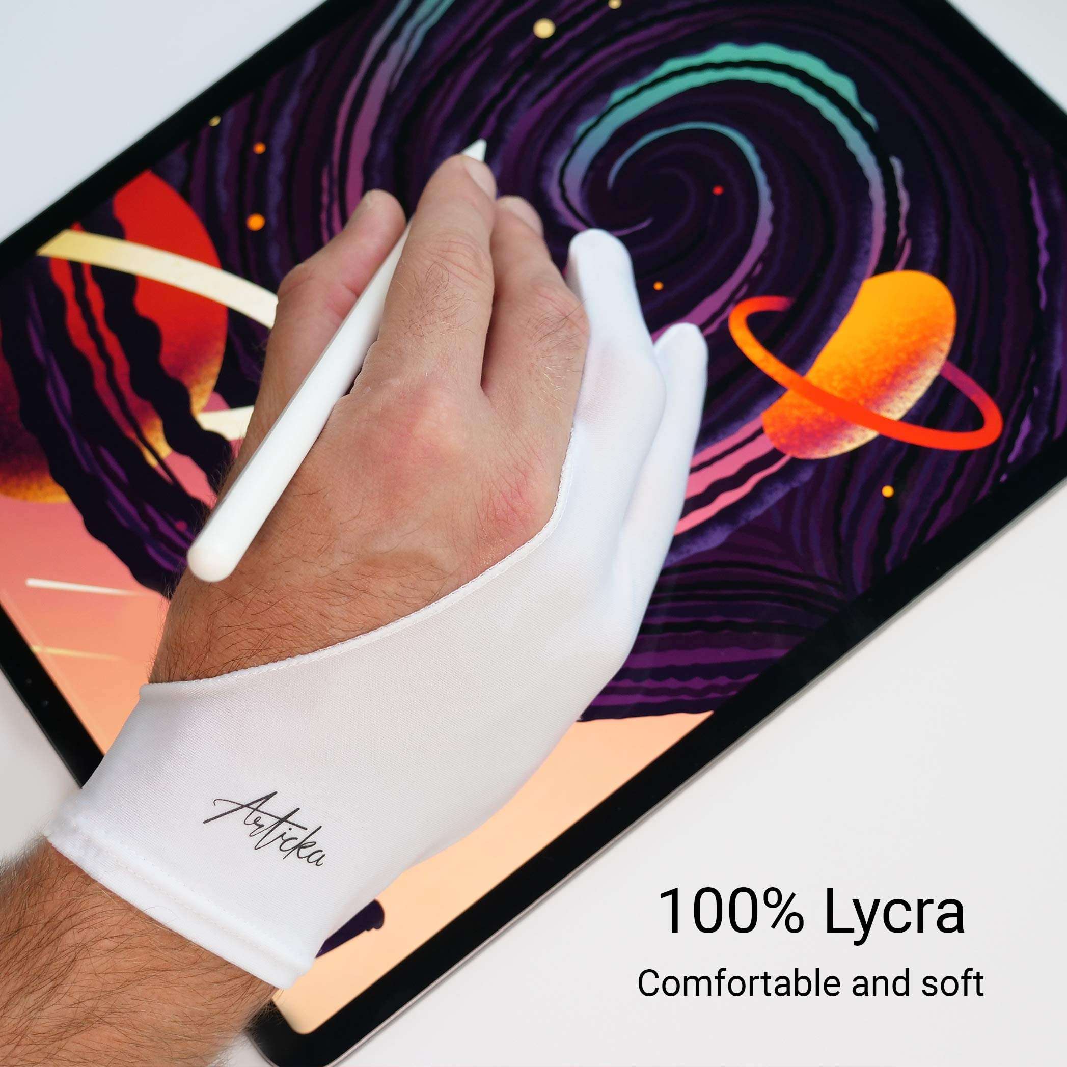 Articka Drawing Glove for Digital Drawing Tablet, iPad (Smudge Guard, Two-Finger, Reduces Friction, Elastic Lycra, Good for Right and Left Hand)(Small, White) 5