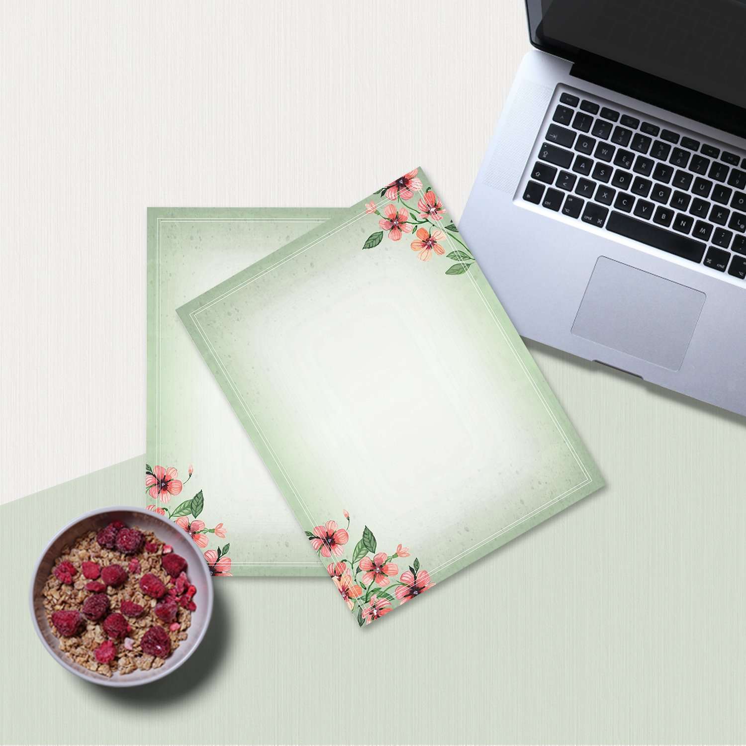 Stationery Writing Paper - 100 Set Floral Letter Notes for DIY Invitation Kit - Perfect Invitations for Bridal Shower, Birthday, Wedding, Engagement Party, VIP, and All Occasions - Green Nature Design 5