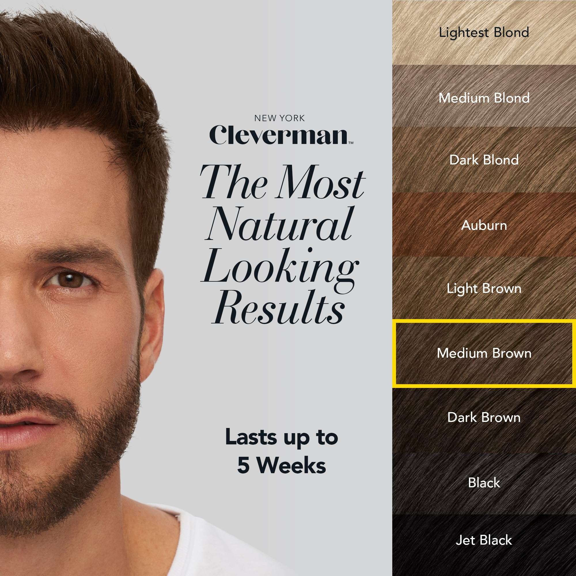 Cleverman 2 Pack - Medium Brown Hair & Beard Dye for Men x2 + 1 Free Energizing Face & Beard Scrub 3