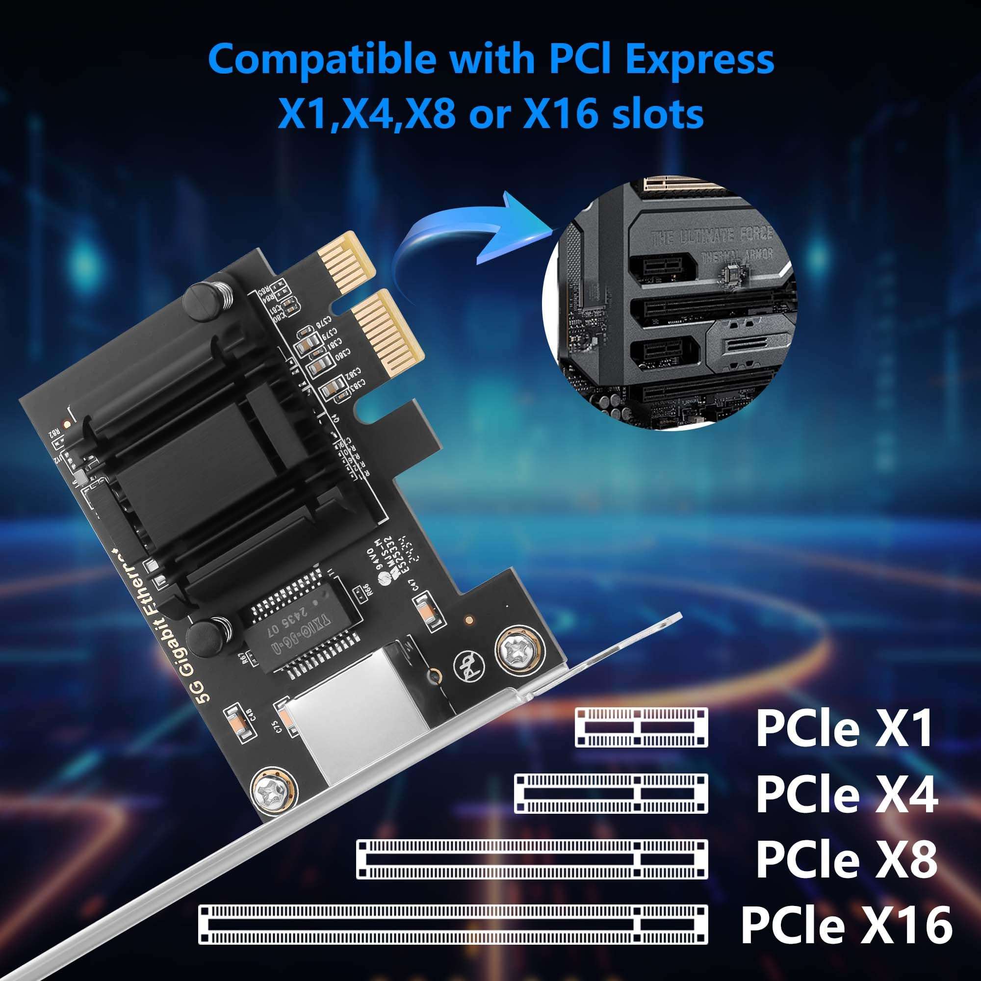 GINTOOYUN 5Gb PCI Network Card 2.5Gbps/1Gbps/100Mbps PCI Ethernet Interface Adapter 100Mbps Express 3.1（8GT/s） Ethernet Card Converted to Ethernet RJ45 LAN Port,Supports Windows/Linux 4