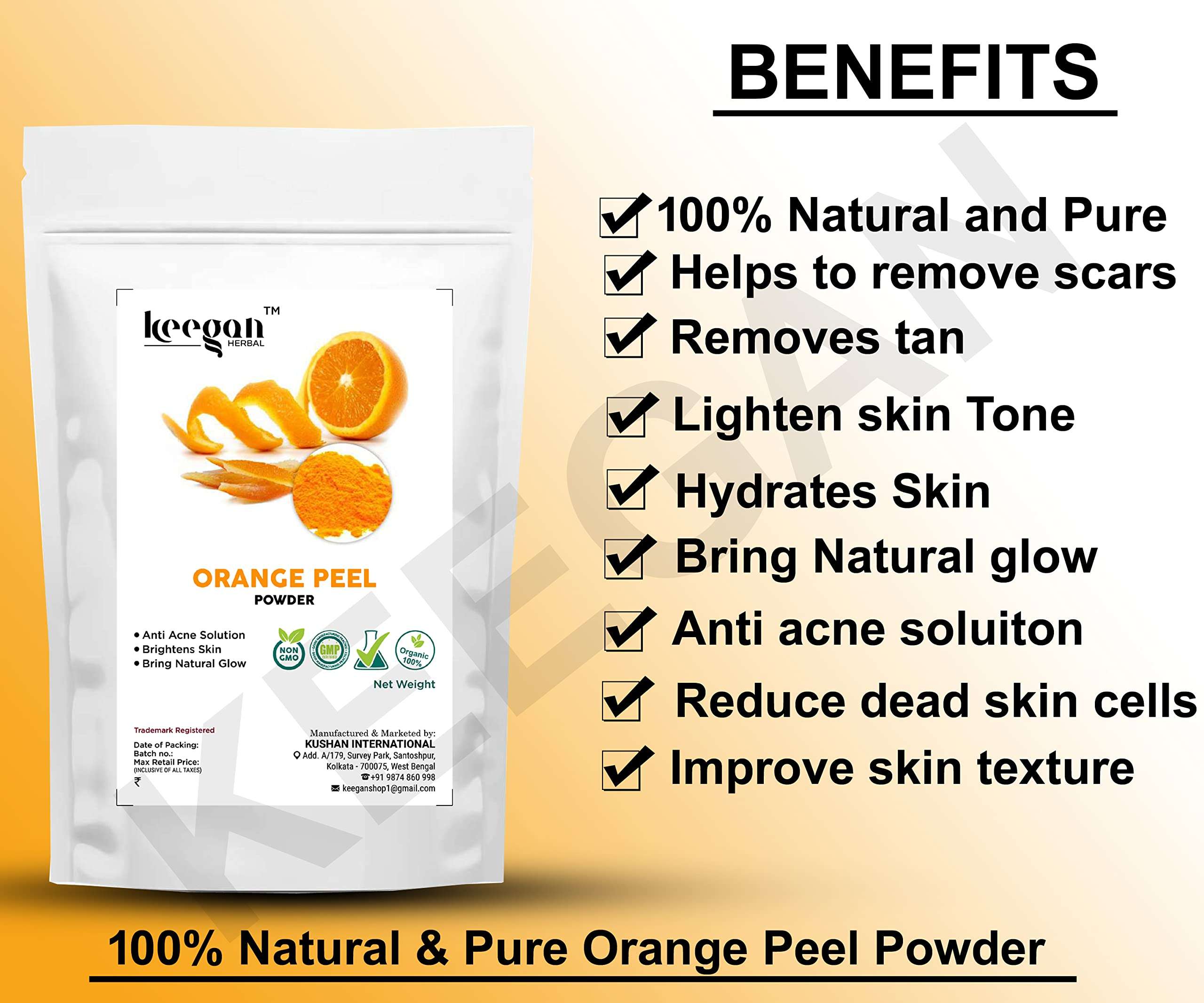 Keegan Herbal Natural Orange Peel Powder For Face and skin care 100gm Pouch | Remove Tan, Glowing Skin,(100gm Pouch) 3