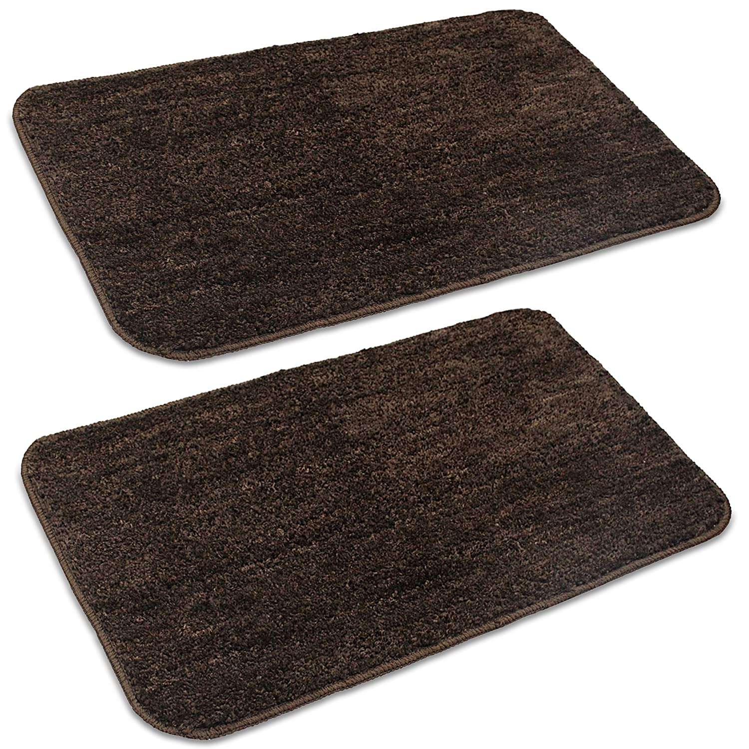 Amazon Brand - Solimo Microfibre Anti-Slip Bathmat, Solid, (Brown, 45cm x 70cm) Set of 2 1