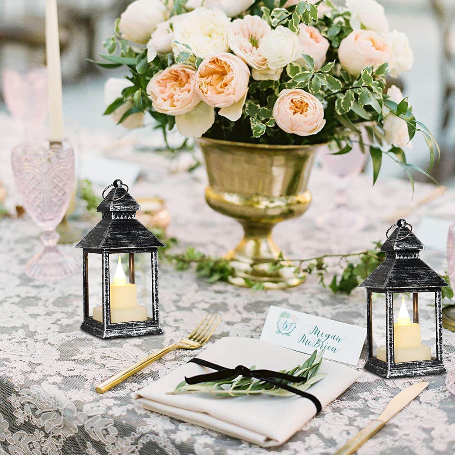 MARZIX Mini Lantern Christmas Halloween Lantern, Mini Lantern, LED Candle Small Lanterns, Indoor Outdoor Hanging Lanterns Decorative,Hanging Lantern Decorative Tea Light Holder Home Bedroom (12) 4