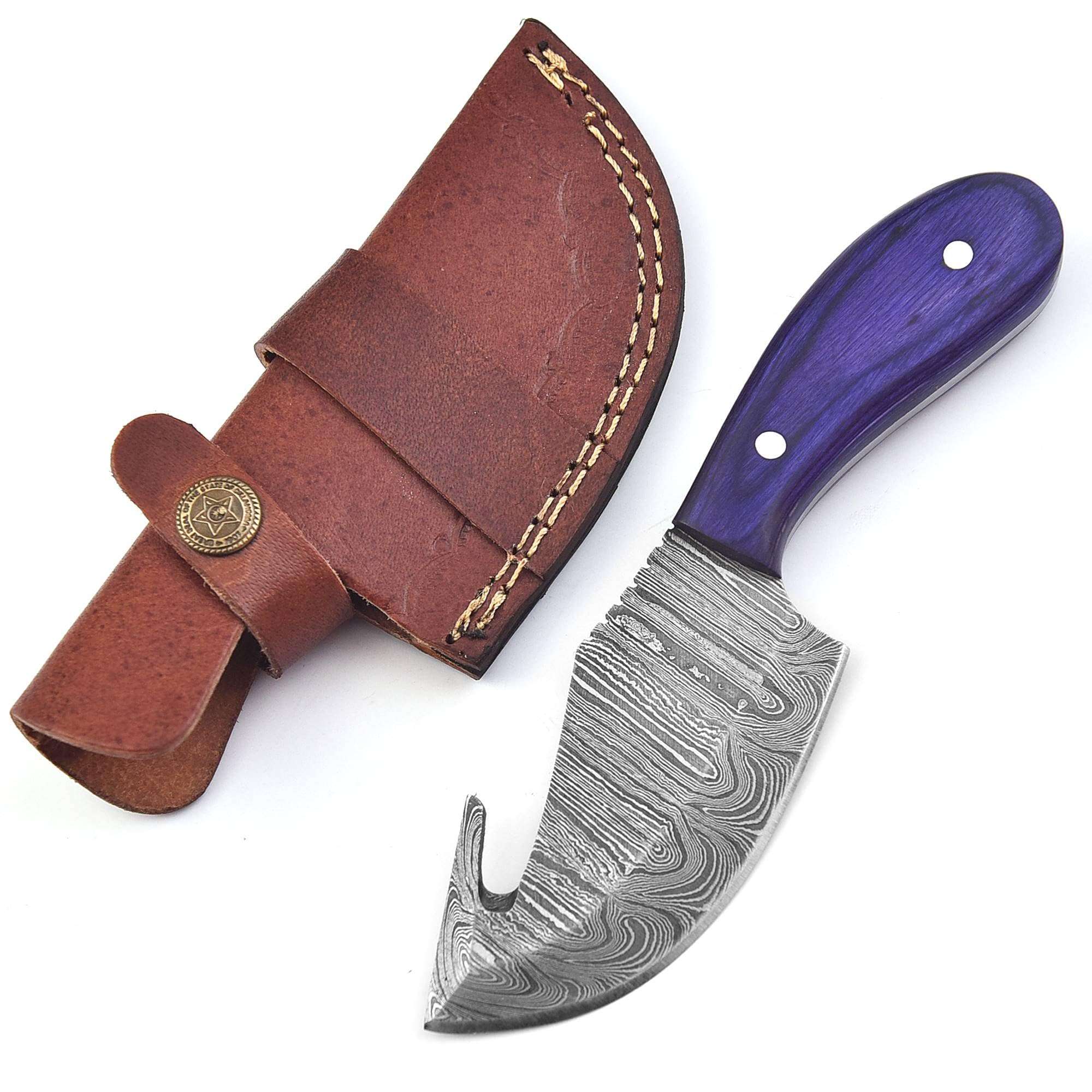 FAIQENTERPRICE Damascus Steel Blade Skinning Hunting Knife With Leather Sheath Belt Loop - Fixed Blade Damascus Knives for Men - Best Deer Hunting Skinner Knife