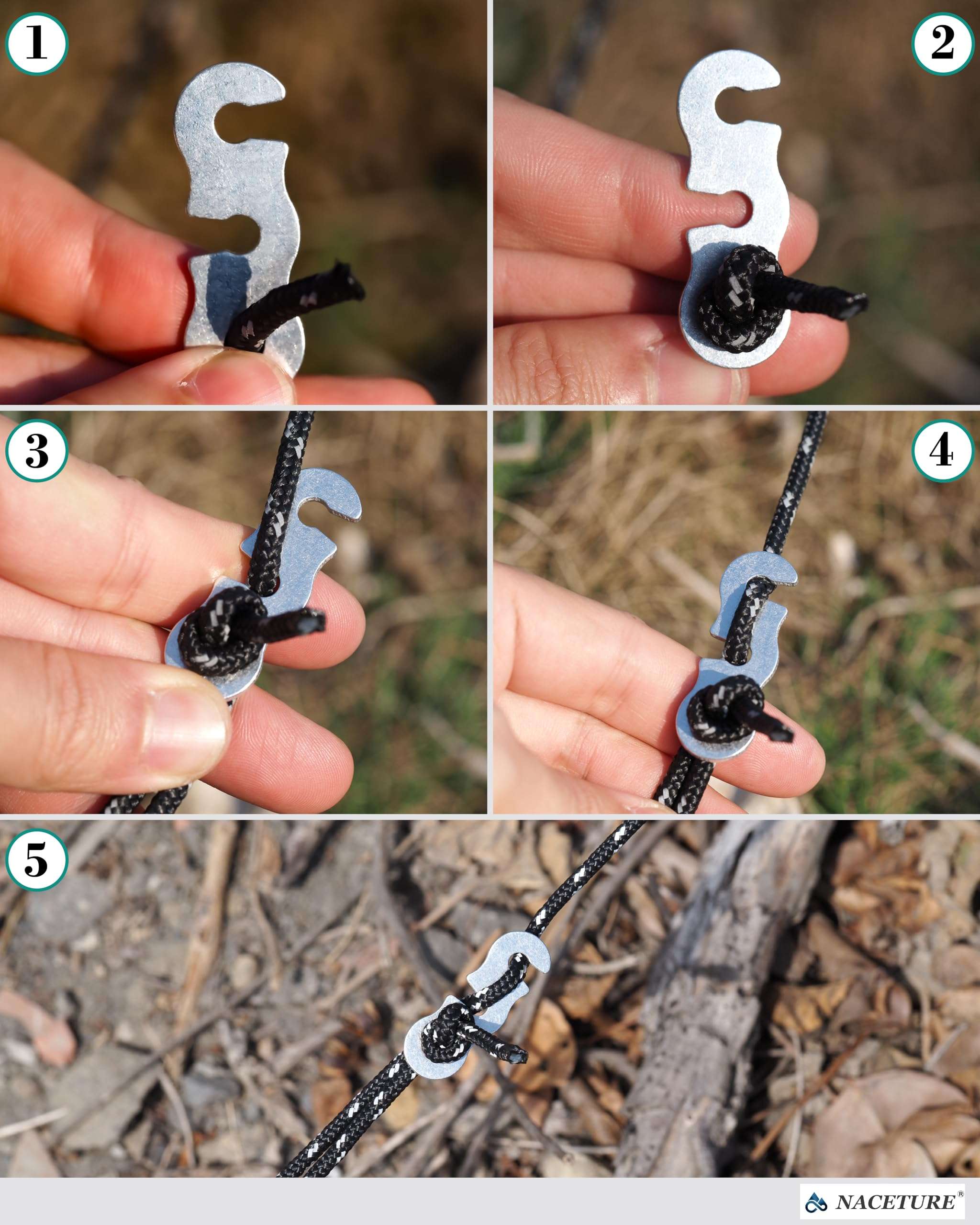 Rope Tensioner Aluminum Alloy Camping Tent Guyline Cord Adjuster Camping of Gear for Camping, Hiking, Backpacking Ultralight Tent Stakes Guy Lines (Sliver, 10 Pack) 3