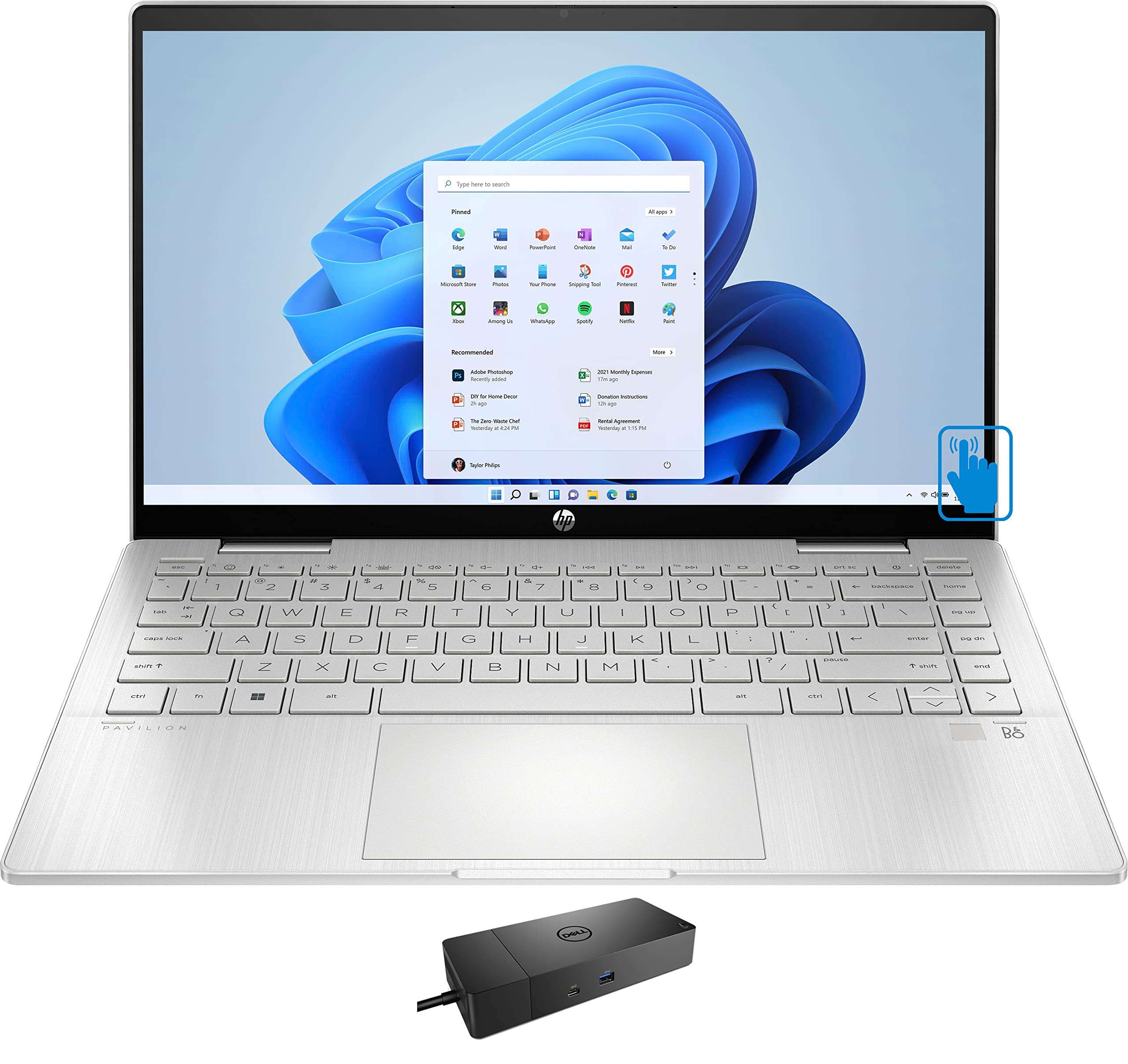 HP Pavilion x360 14-ek00 Home & Business 2-in-1 Laptop (Intel i5-1235U 10-Core, 8GB RAM, 1TB PCIe SSD, Intel Iris Xe, 14.0" 60Hz Touch Full HD (1920x1080), Win 11 Pro) with WD19S 180W Dock 1