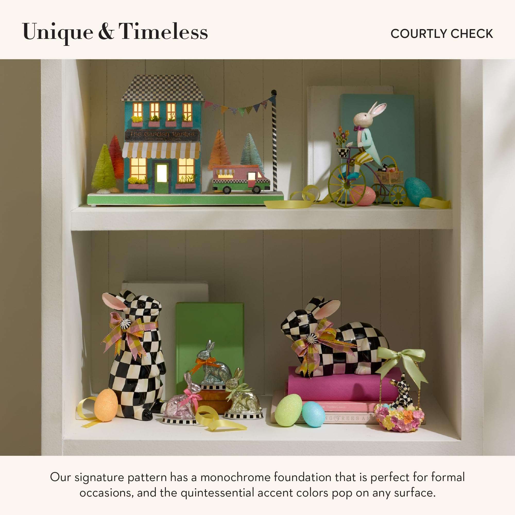 MACKENZIE-CHILDS Bunny Figurine, Rabbit Figurine Decoration for Spring, Resting, Courtly Check 4