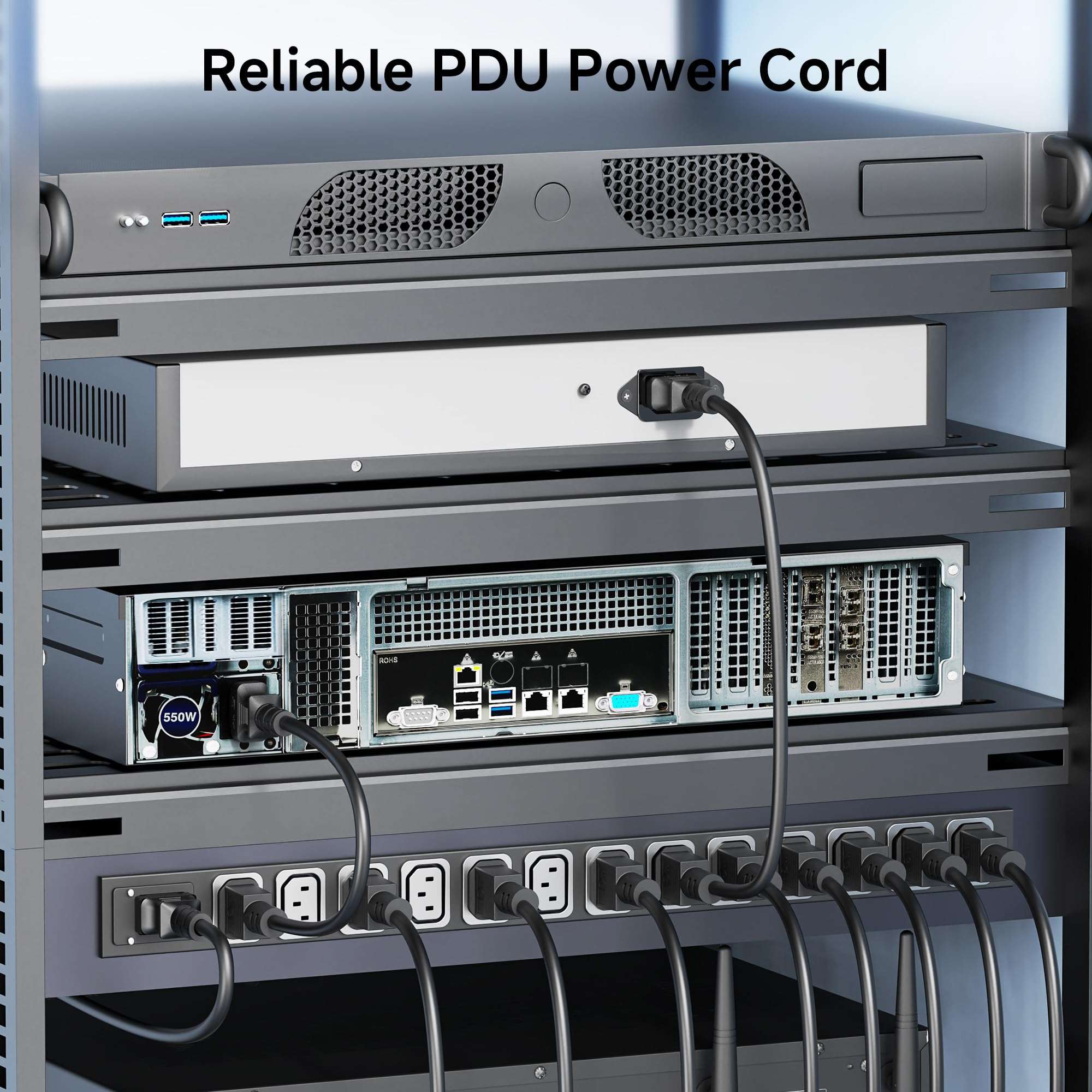 Cable Matters 2-Pack Computer to PDU Power Extension Cord - 6ft, IEC C14 to IEC C13 PDU Power Cord, 10A, 18AWG, Black 2