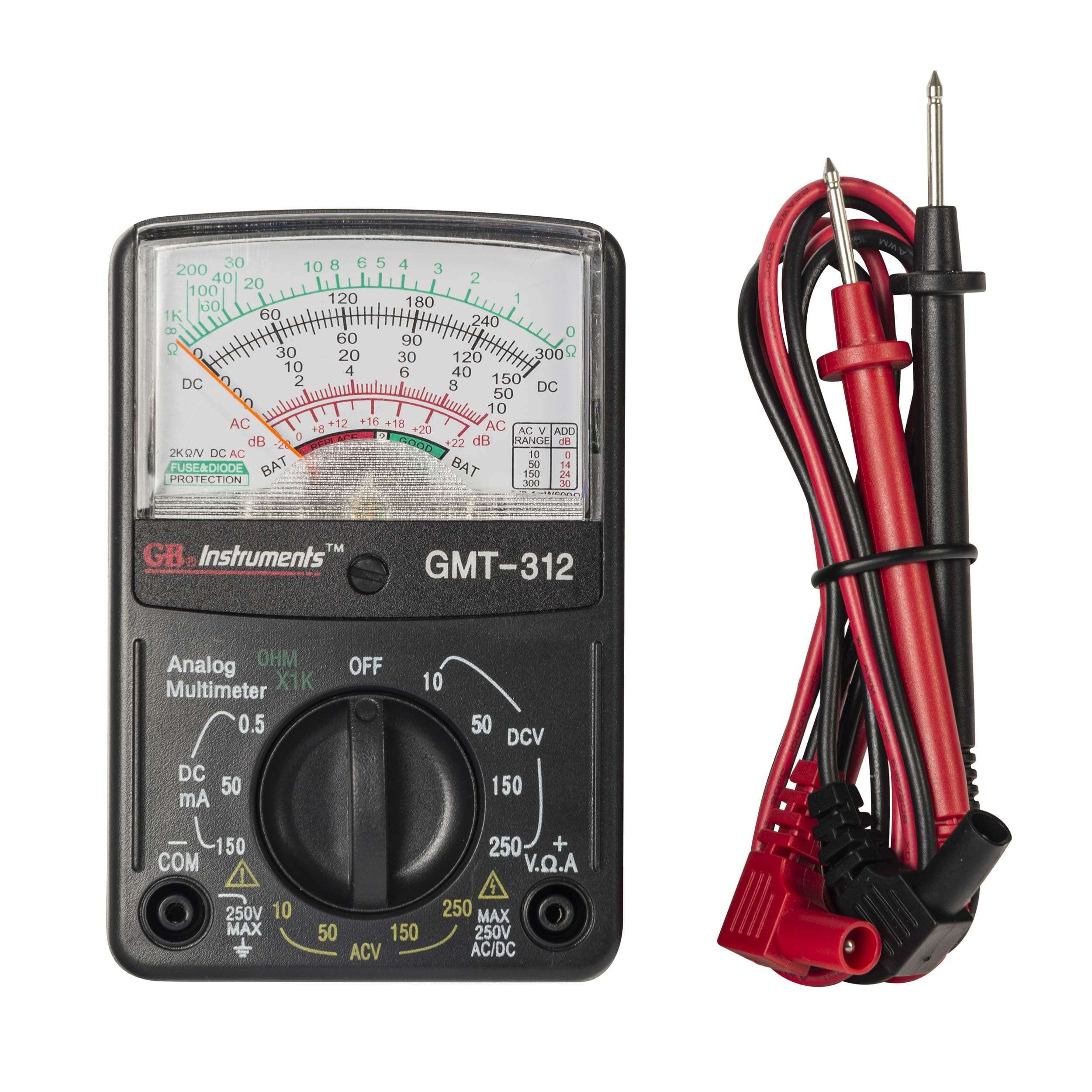 Gardner Bender GMT-312 Analog Multimeter, 5 Function / 12 Range, 300V AC/DC, for AC / DC Voltage & Current, Resistance, Continuity & Batteries , Black 2