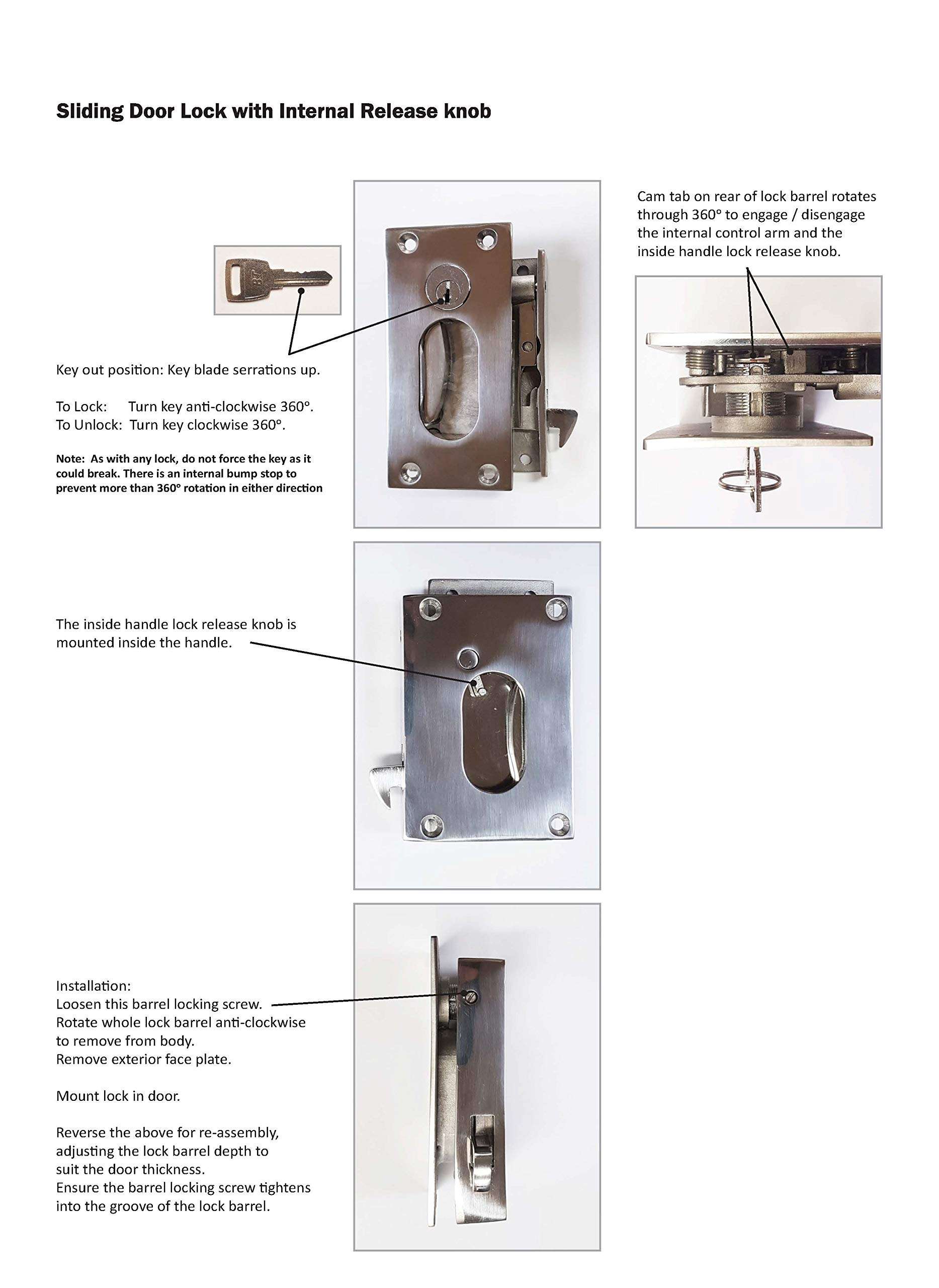 White Water S12-410 Stainless Steel Sliding Door Lock Set with Key 4