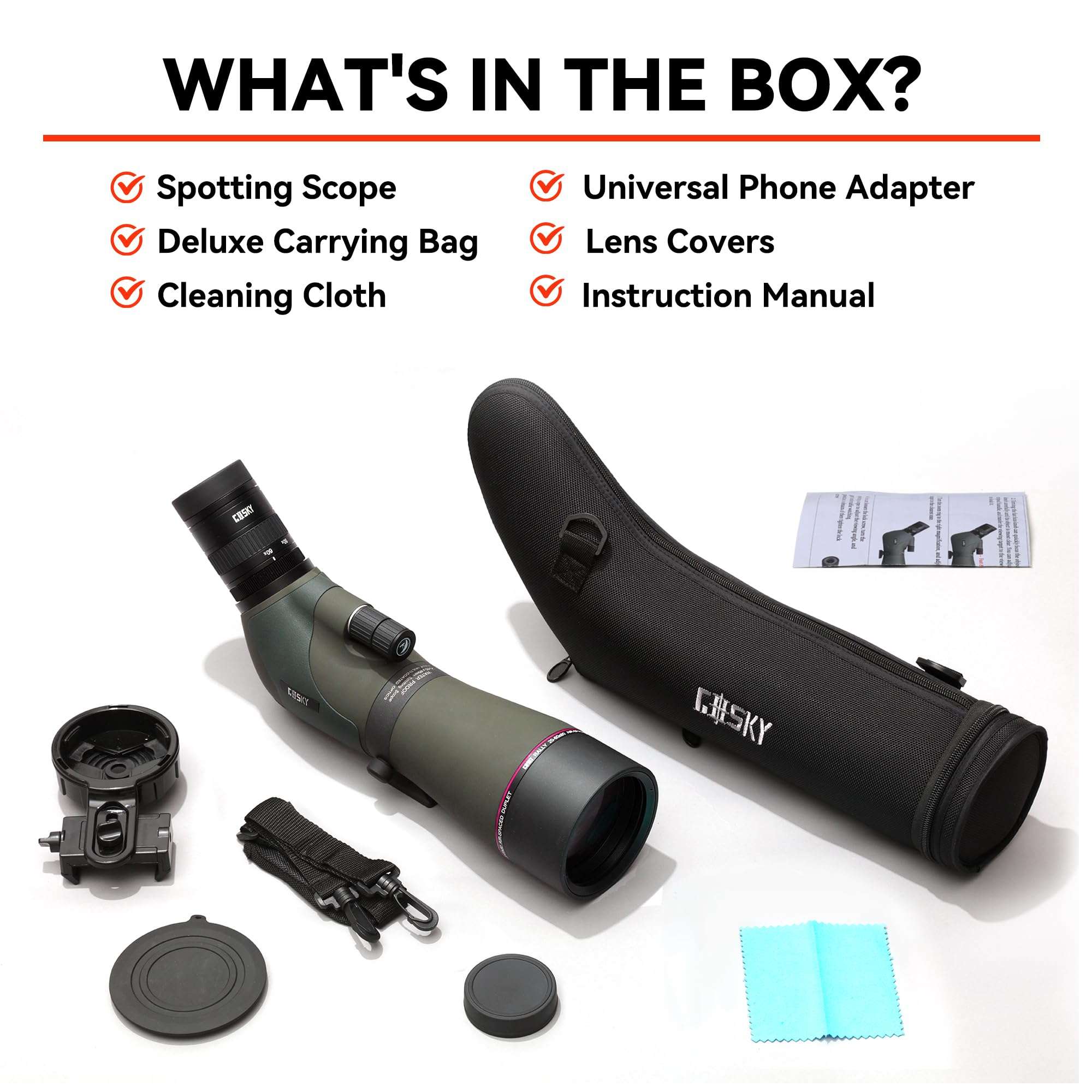 Gosky 20-60x80 Spotting Scope with Phone Adapter, Dual Focusing Waterproof Spotting Scopes for Target Shooting Bird Watching Hunting Wildlife Safari Viewing, BAK4 FMC Spotter Scope with Carrying Case 6