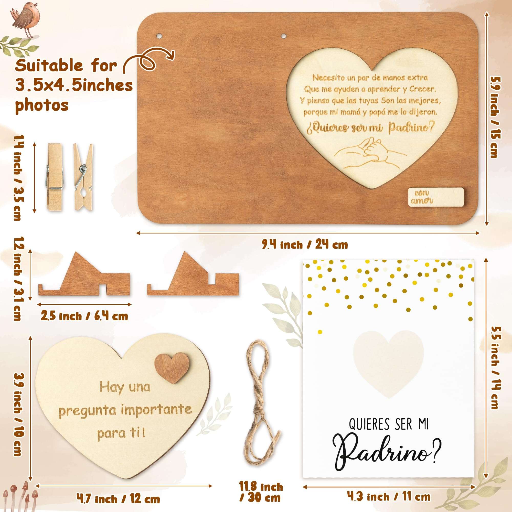 CJiangpo Will You Be My Godfather Proposal Gift Picture Frame Set, Padrino Proposal Gift in Spanish Godfather Card Ideas from Godchild, Wooden God Father Announcement Baptism Present 3