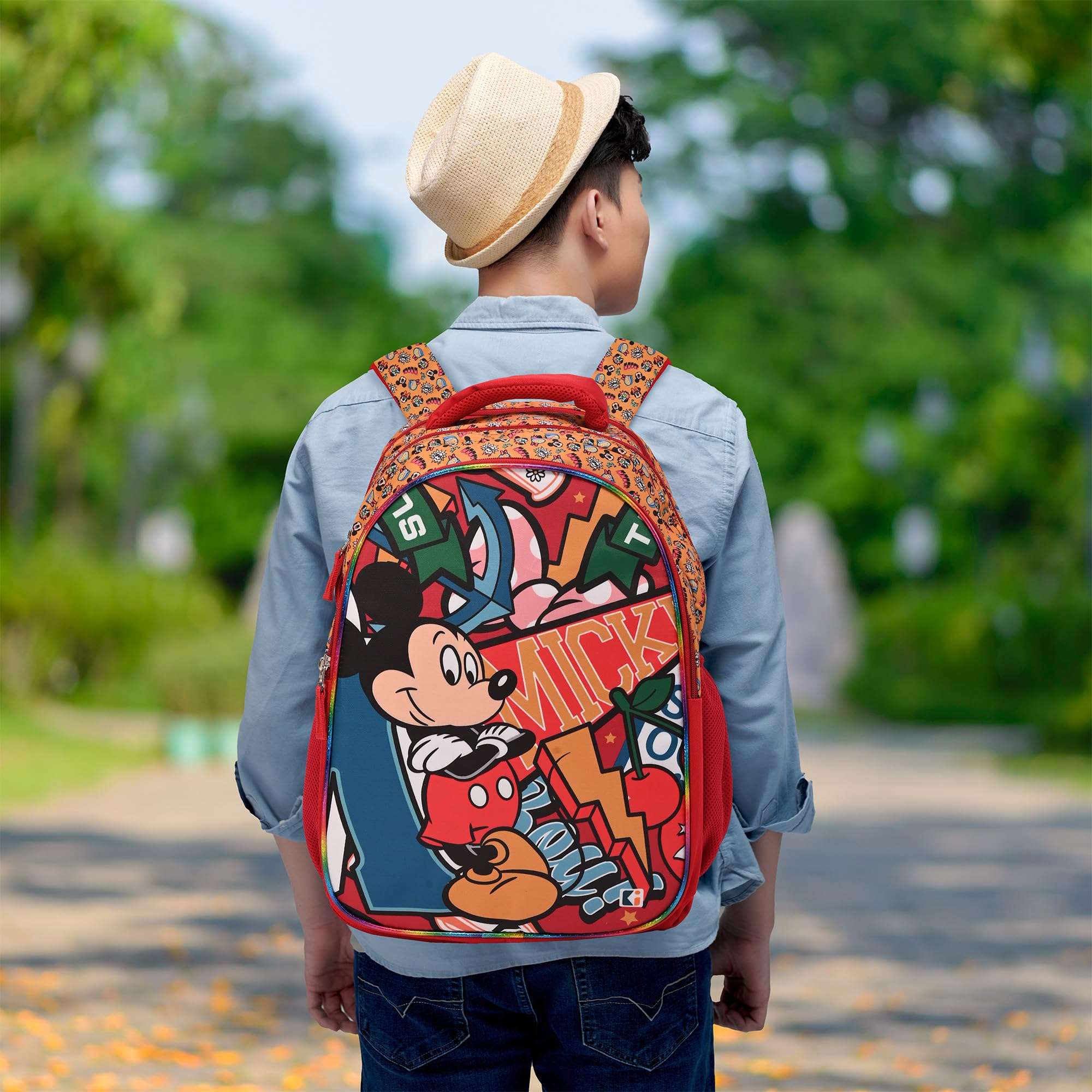 Kuber Industries School-College Bag | Disney Mickey Boy Backpack for Boys and Girls | 4 Compartment Travel Backpack | Water Resistant Bookbag | Bag for Daily Routine | Laptop Bag | Large | Red 3