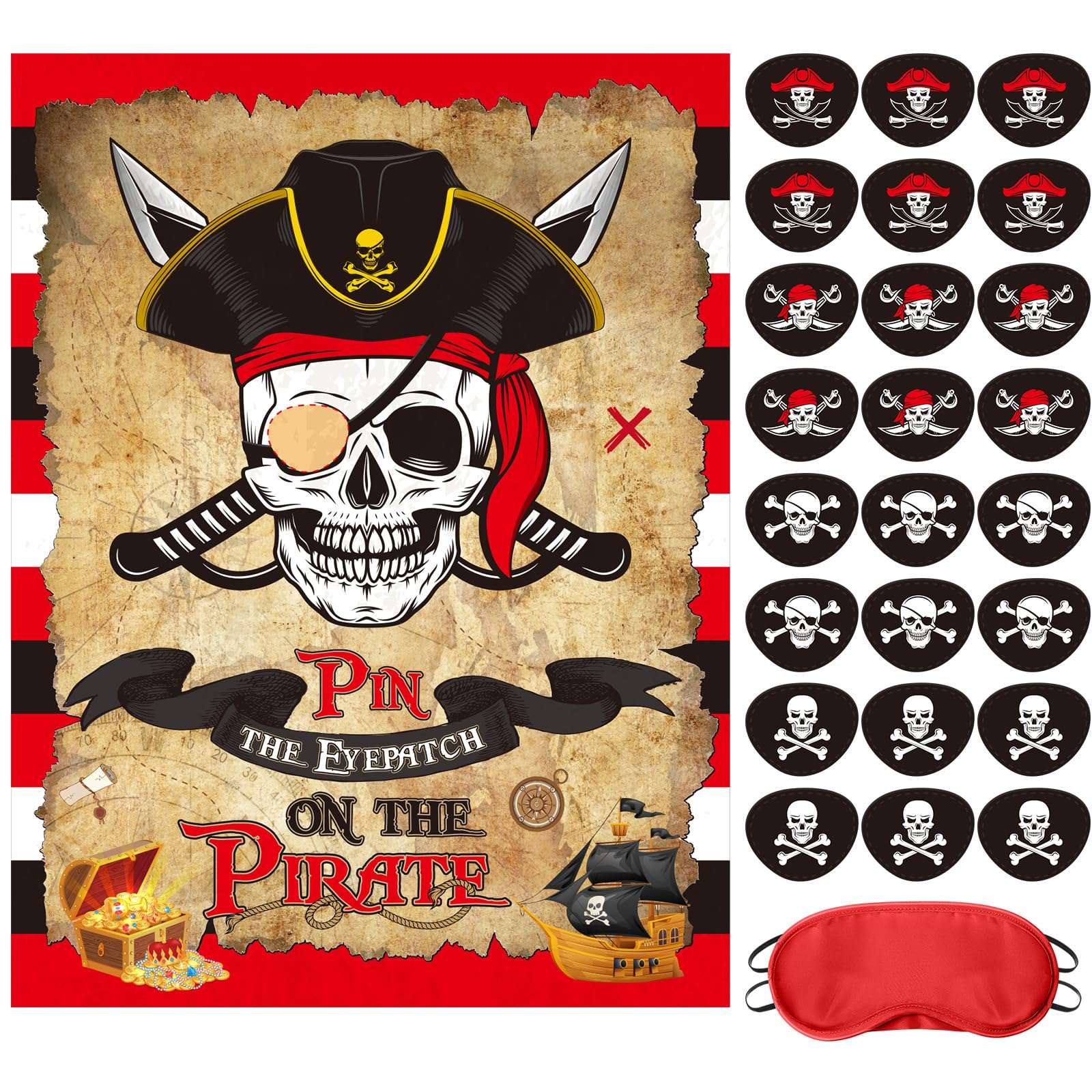 Faccito Pirate Party Games Pin The Eye Patch On The Pirates Birthday Party Decorations Pin The Pirate Include Pirate Poster 24 Sticker and Blindfold for Boys Girls Pirate Party Supplies Decoration 1