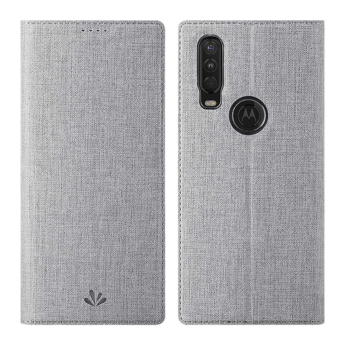 Foluu Motorola One Action Case, Flip Folio Wallet Cover Slim Premium PU Leather Case ID Card Slots Kickstand and Magnetic Closure Clear TPU Bumper Cover for Motorola One Action 2019 (Gray) 1