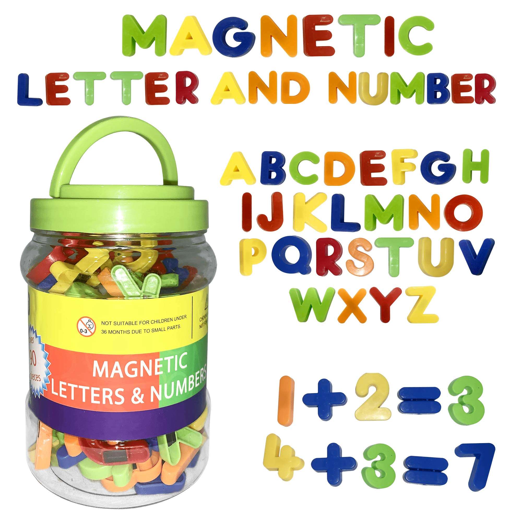 Megcos Magnetic Numbers & Letters - Assorted Colors Game - Montessori Educational Toys Gift for Toddlers Age 3 Preschool and Up Years Numbers s in Jar - Magnets Gift for Preschool 90-Pieces, Orange (1224) 3