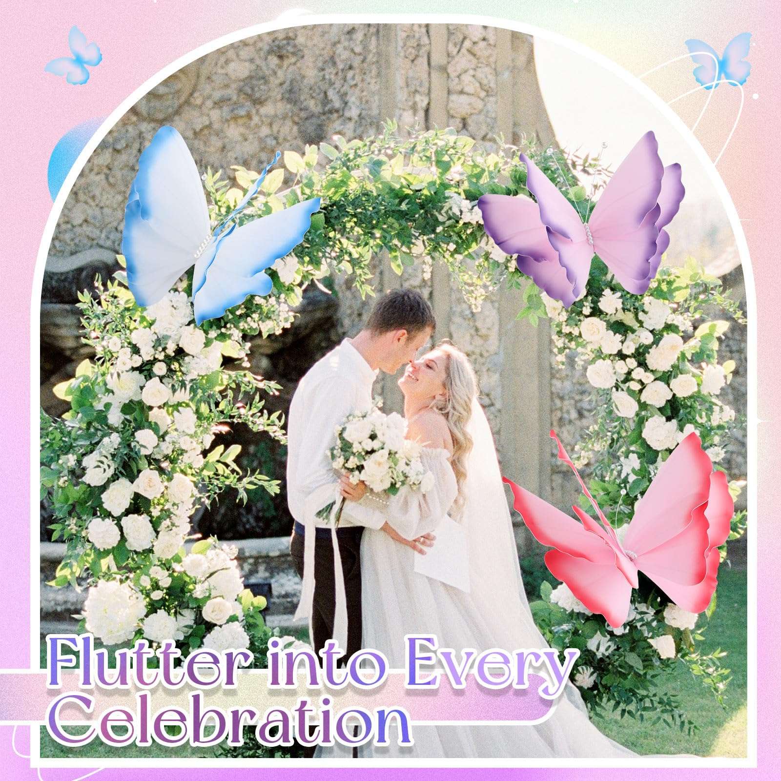 Havawish 3 Pcs Giant Butterfly Decoration Artificial 3D Large Butterflies Prop for Wedding Reception Birthday Garden Banquet Ceremony Church Pink Purple Blue 6