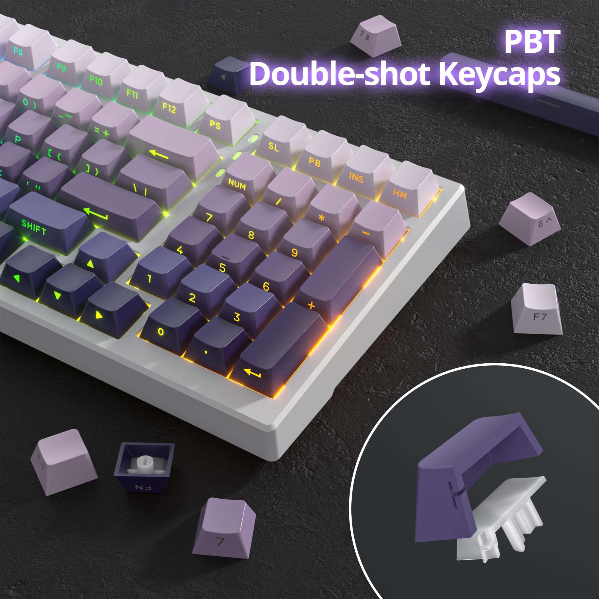 133 Keys PBT Gradient Gray Side Printed Keycaps,Double Shot Shine Through Custom Cherry Profile Keycaps for for Cherry/Gateron MX switches 60 Percent / 68/75% Gaming Mechanical Keyboard (Star Purple) 3