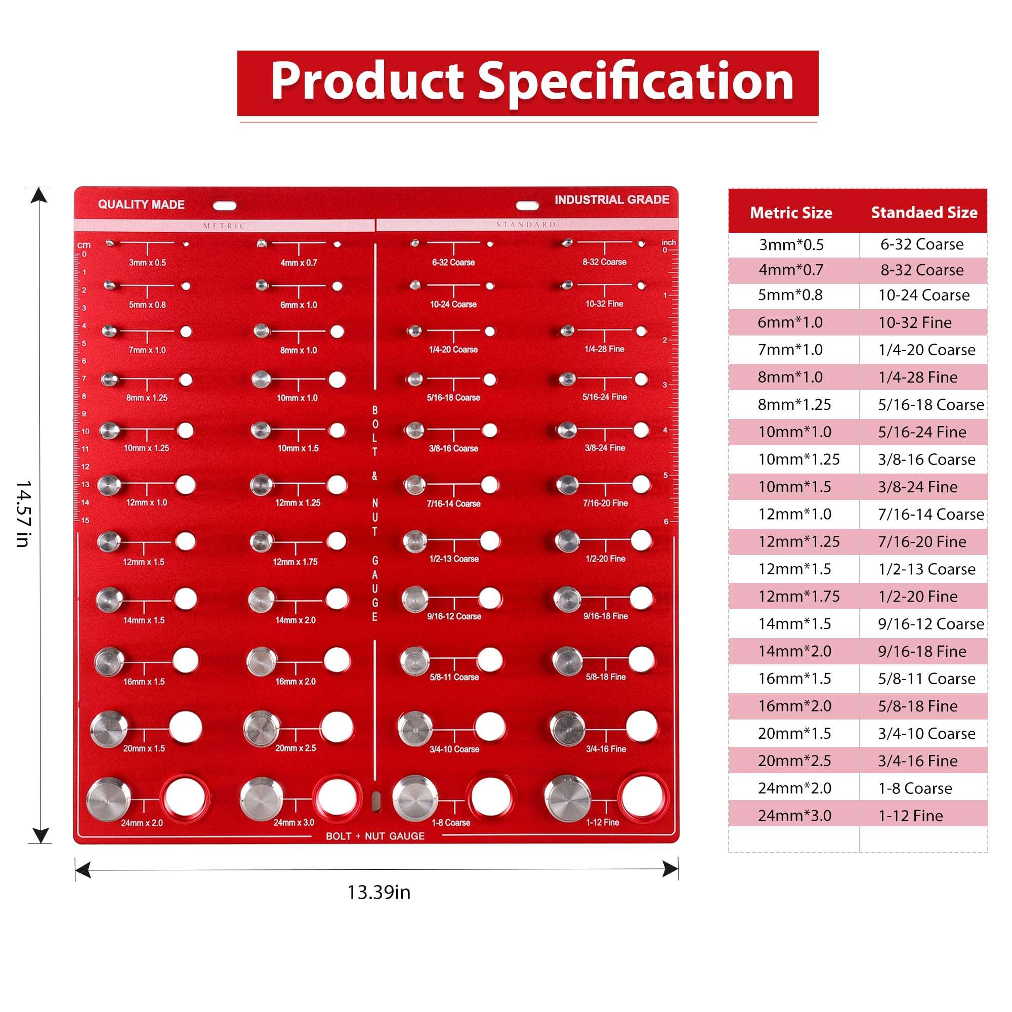 44 Nut and Bolt Thread Checker Standard and Metric, Bolt Size and Nut Identifier Gauge, for Organizing Nuts and Bolts of Different Sizes 3