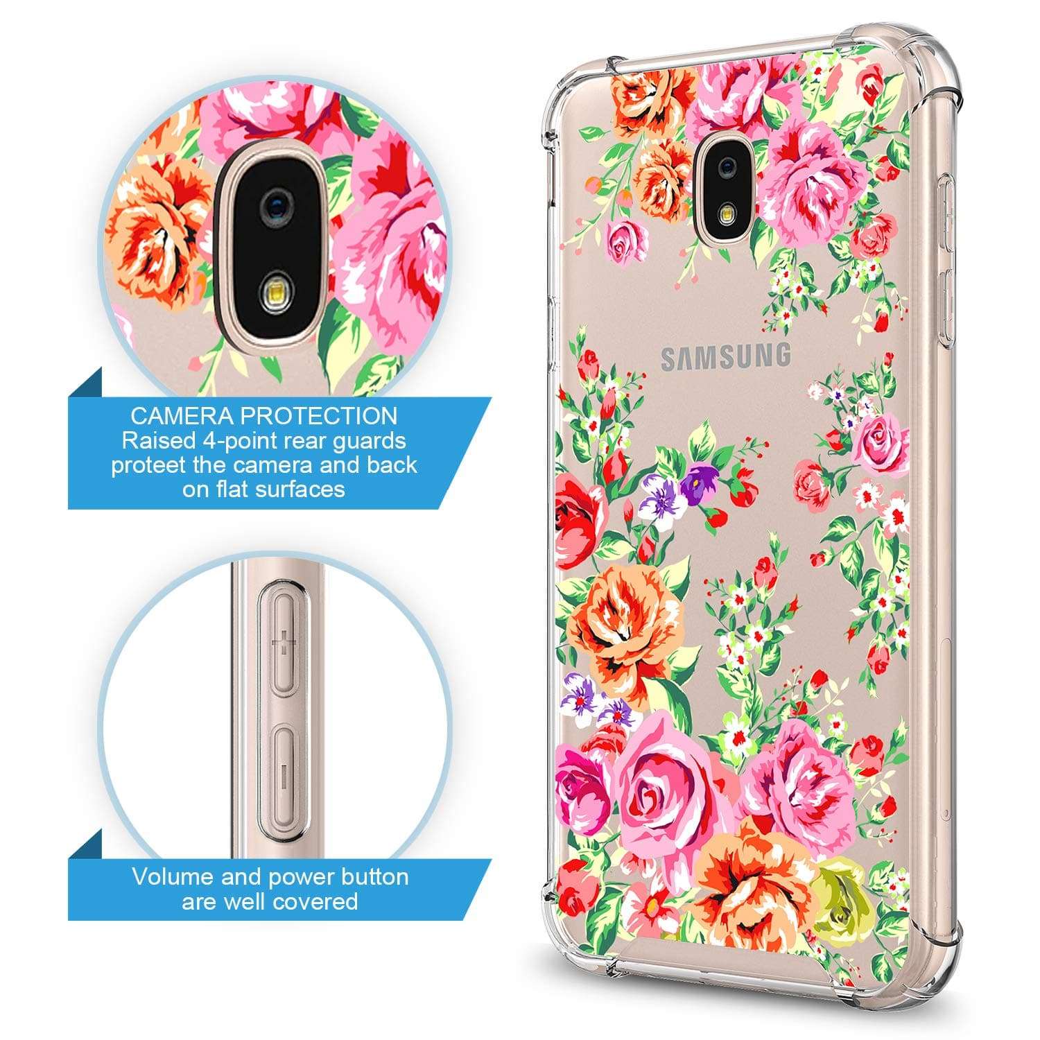 GORGCASE J7 2018 case, J7 V 2nd Gen,Galaxy J7 Refine,Galaxy J7 Aero,J7 Star,J7 Top,J7 Crown,J7 Aura,J7 Eon, Cute Slim PC TPU Bumper Protective Cover for Girls Women for Samsung Galaxy J7 V RED Rose 2