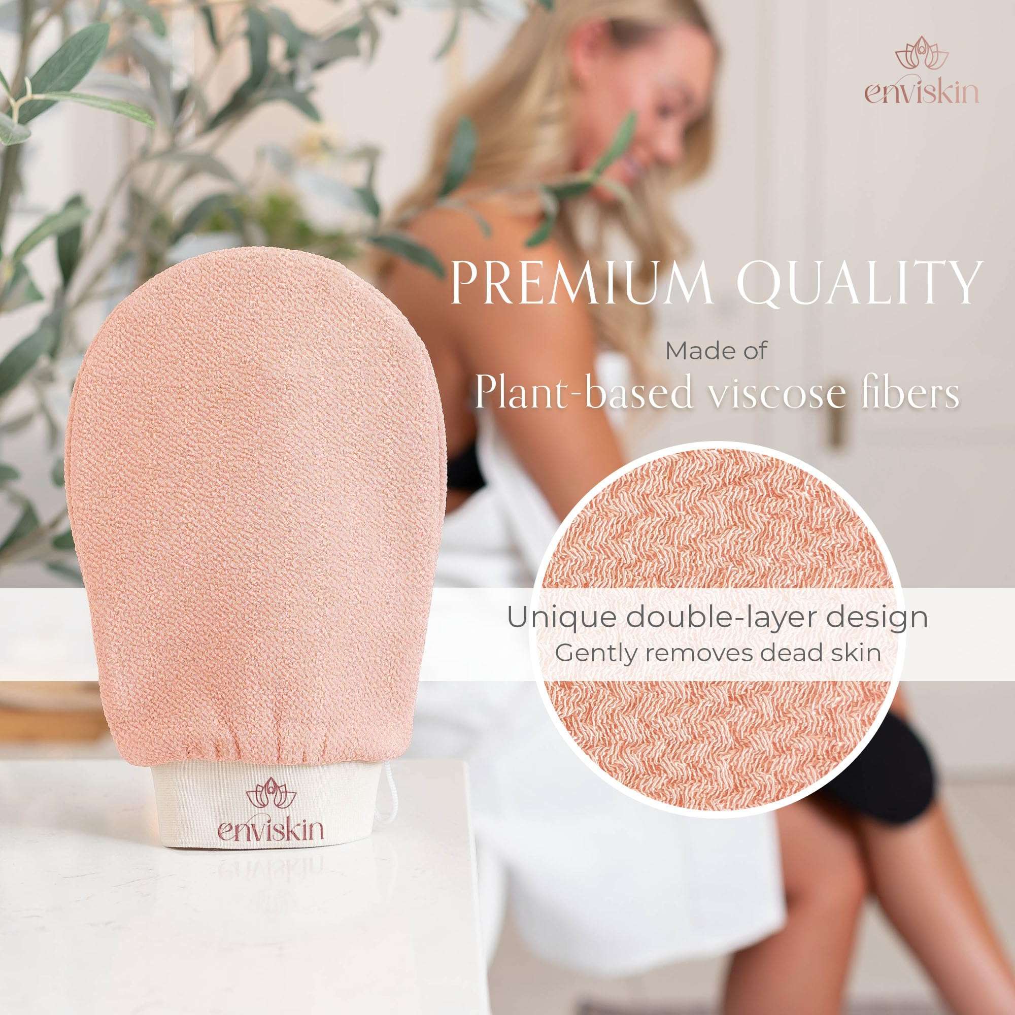 Enviskin Dermaglow Deep Exfoliating Glove - Plant Based Body Exfoliator for Kerotosis Pilaris & Spray Tan Removal -Pink 5