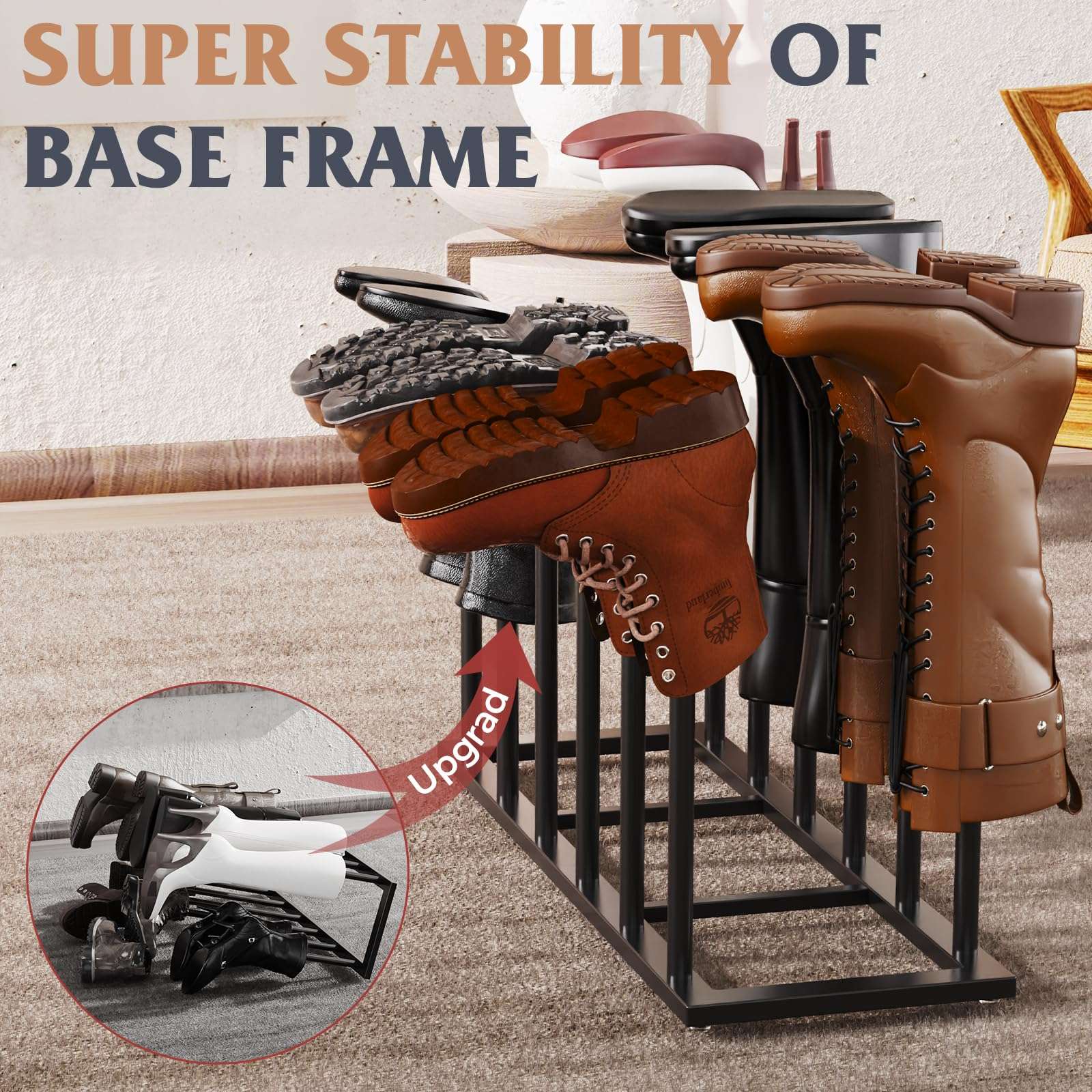 Boot Rack, 19.5 Inches Boot Rack Organizer Tall Boots, Stainless Steel Boot Storage Holder, Free Standing Boot Racks for 12 Pairs Entryway, Closet, Black, 2Pack 6