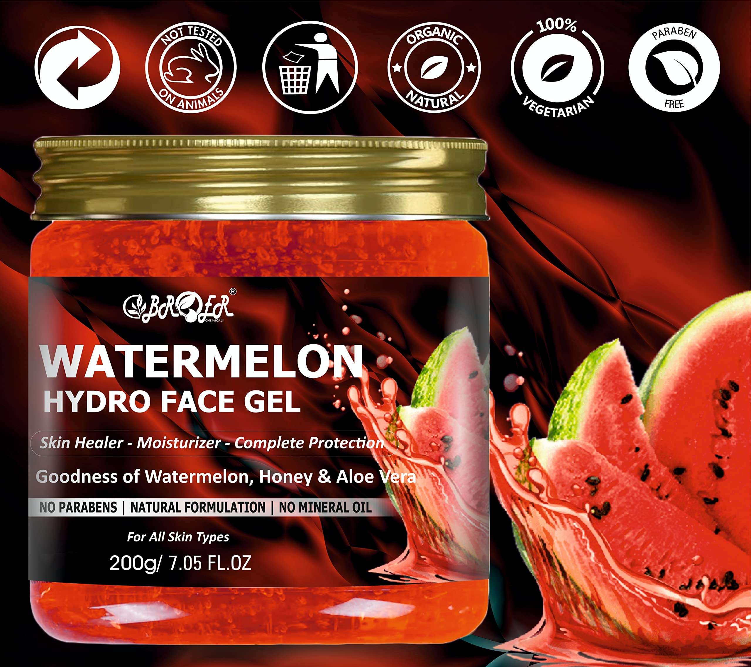 BROER Watermelon Hydro Face Gel With Honey Extract & Aloe Vera Extract For All Skin Types | Paraben Free, Sulphate Free 200gm 4