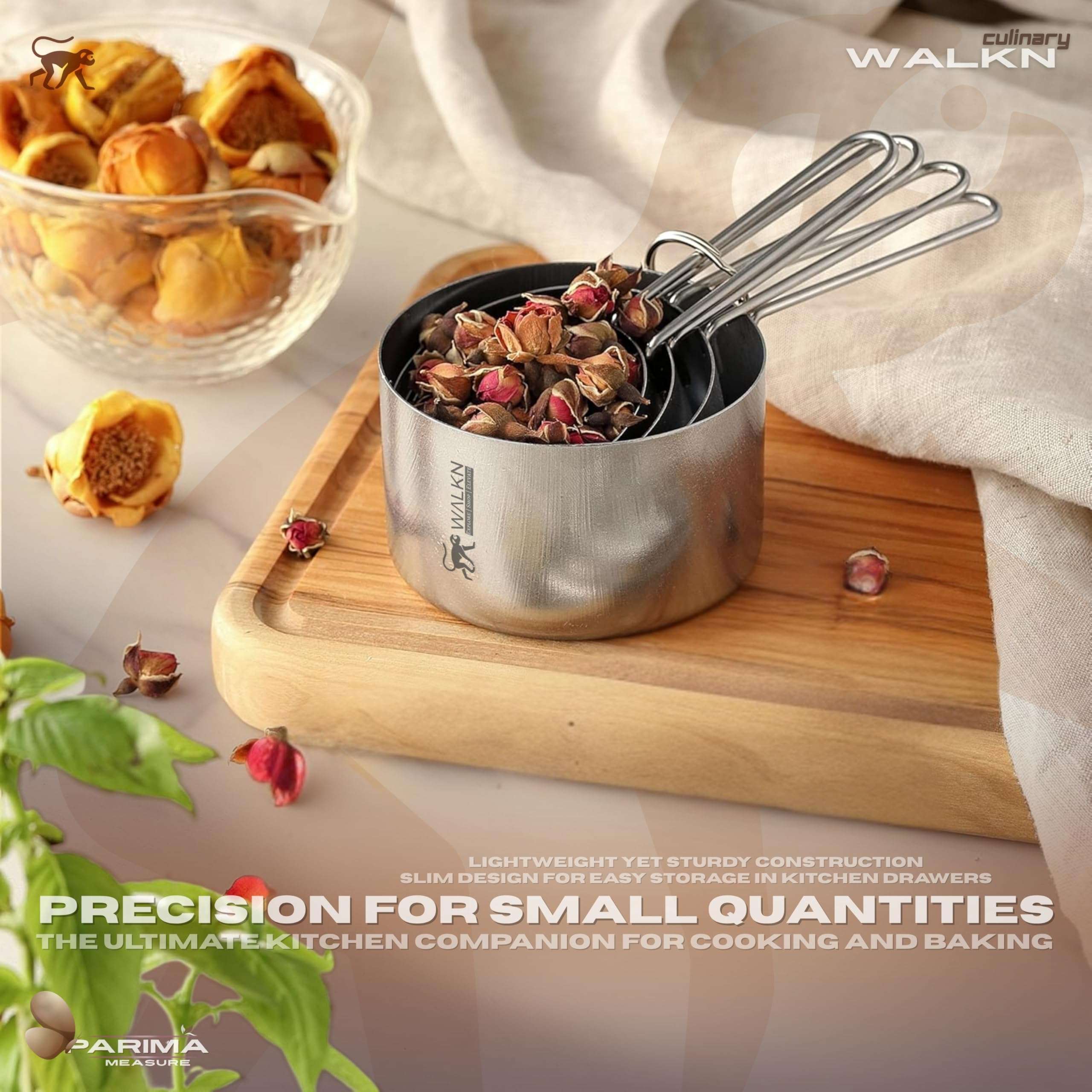 WALKN Stainless Steel Measuring Cups & Spoon Combo | Set of 4 Cups & 4 Spoons with Handles | Kitchen Gadgets for Cooking & Baking | for Dry or Liquid Ingredients 3