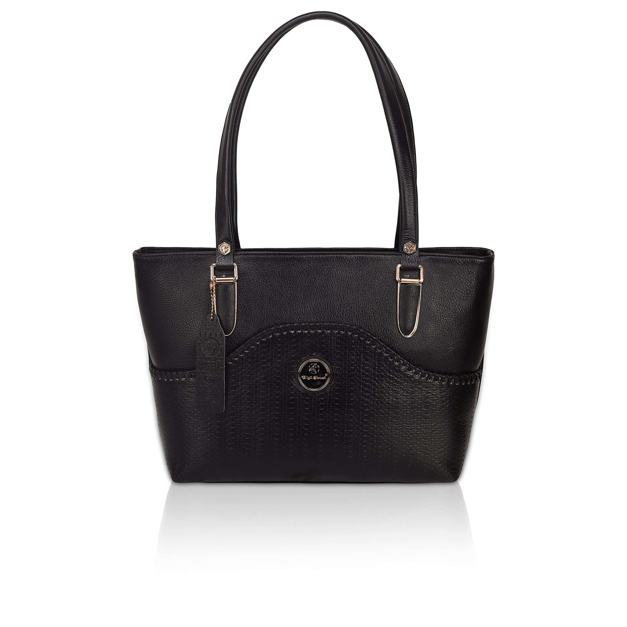 HIGH TOUCH Leather Fascino Women's Handbag/Shoulder Bag (Black) 1