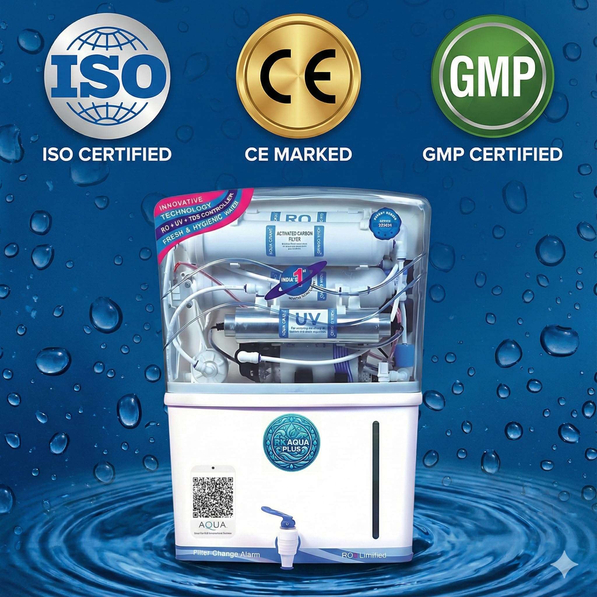 Rk Aqua Plus Alpha Pro+ Ultra Alkaline+++(RO+UV+UF+COPPER+ZINC+CALCIUM+TDS ADJUSTER)Best For Home/Office Purpose | 15LPH | 12litrs 3