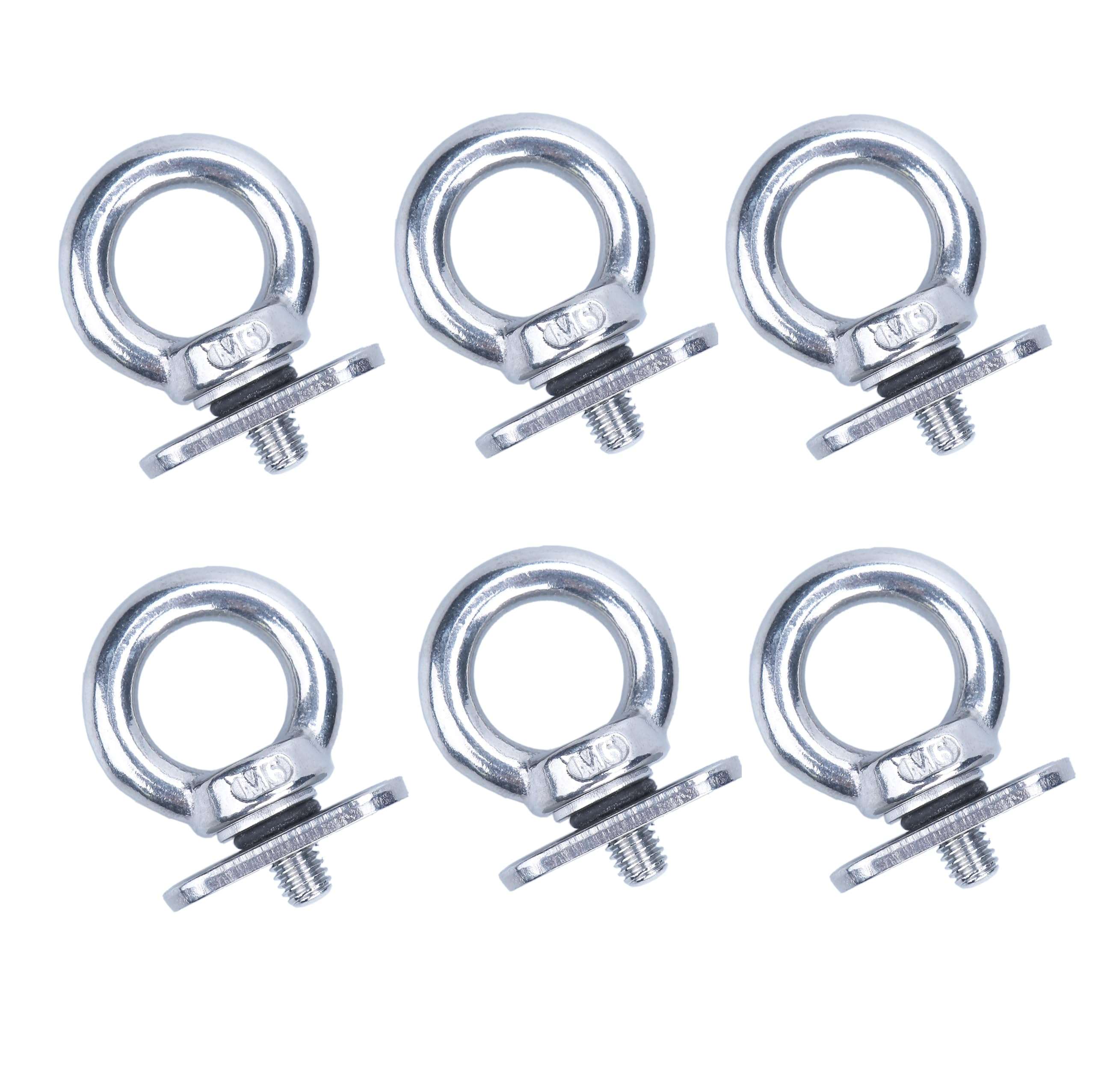 Thorn Track Mount Tie Down Eyelets, M6 Metal Eye Bolts, 316 Stainless Steel, Hold Bungee Cord or Ropes Up to 0.6 Inch, Pack of 6 1