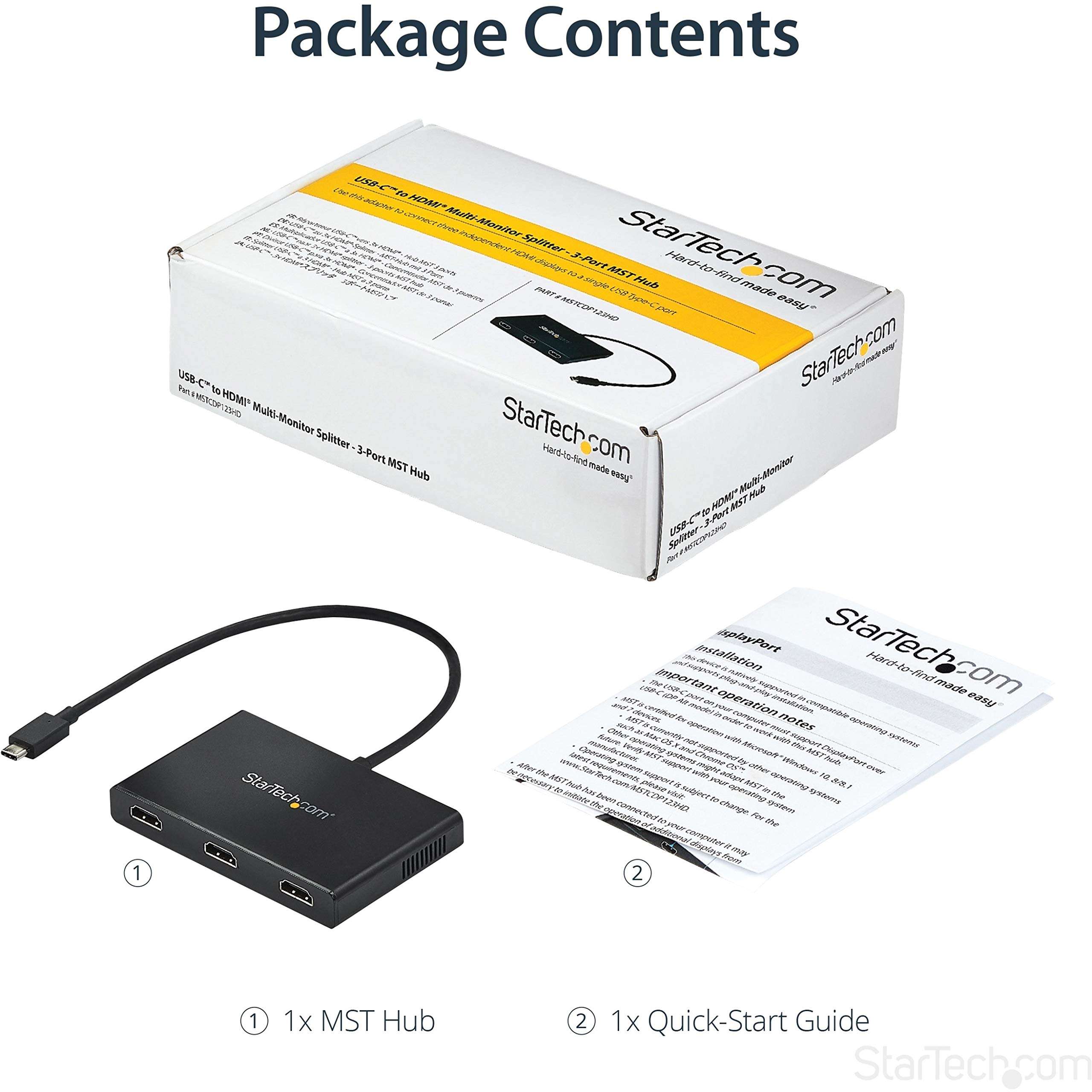 StarTech.com 3-Port USB-C Multi-Monitor Adapter, USB Type-C to 3x HDMI MST Hub, Triple 1080p 60Hz HDMI Laptop Display Extender / Splitter, Extra-Long Built-In Cable, Windows Only (MSTCDP123HD) 5