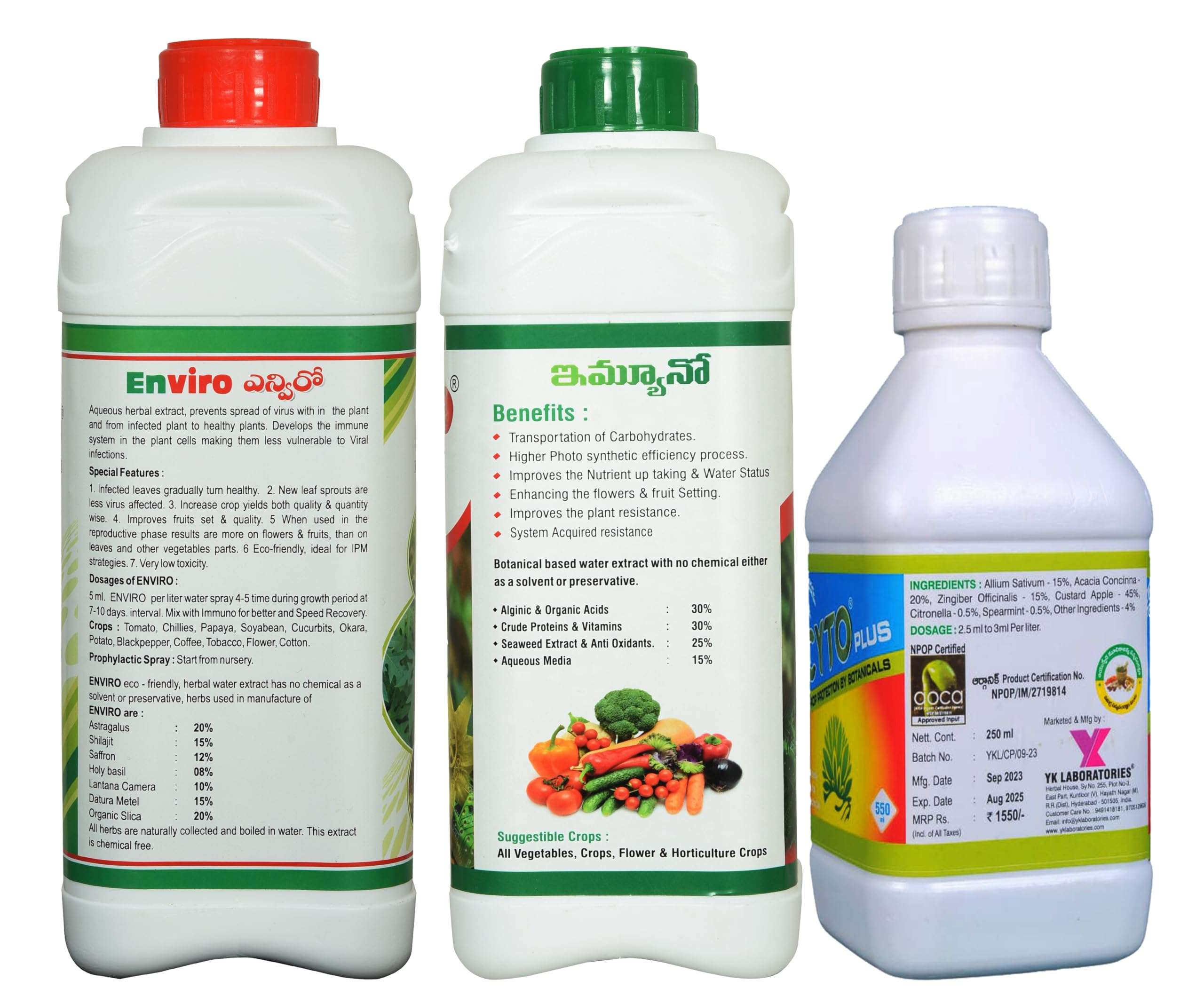 YK LABORATORIES Enviro Immuno & Cyto Plus Chilli/Papaya Farming Special For Virus Control, Natural Growth Promoter & Flower Booster - 2.5 L Pack, Spray 2