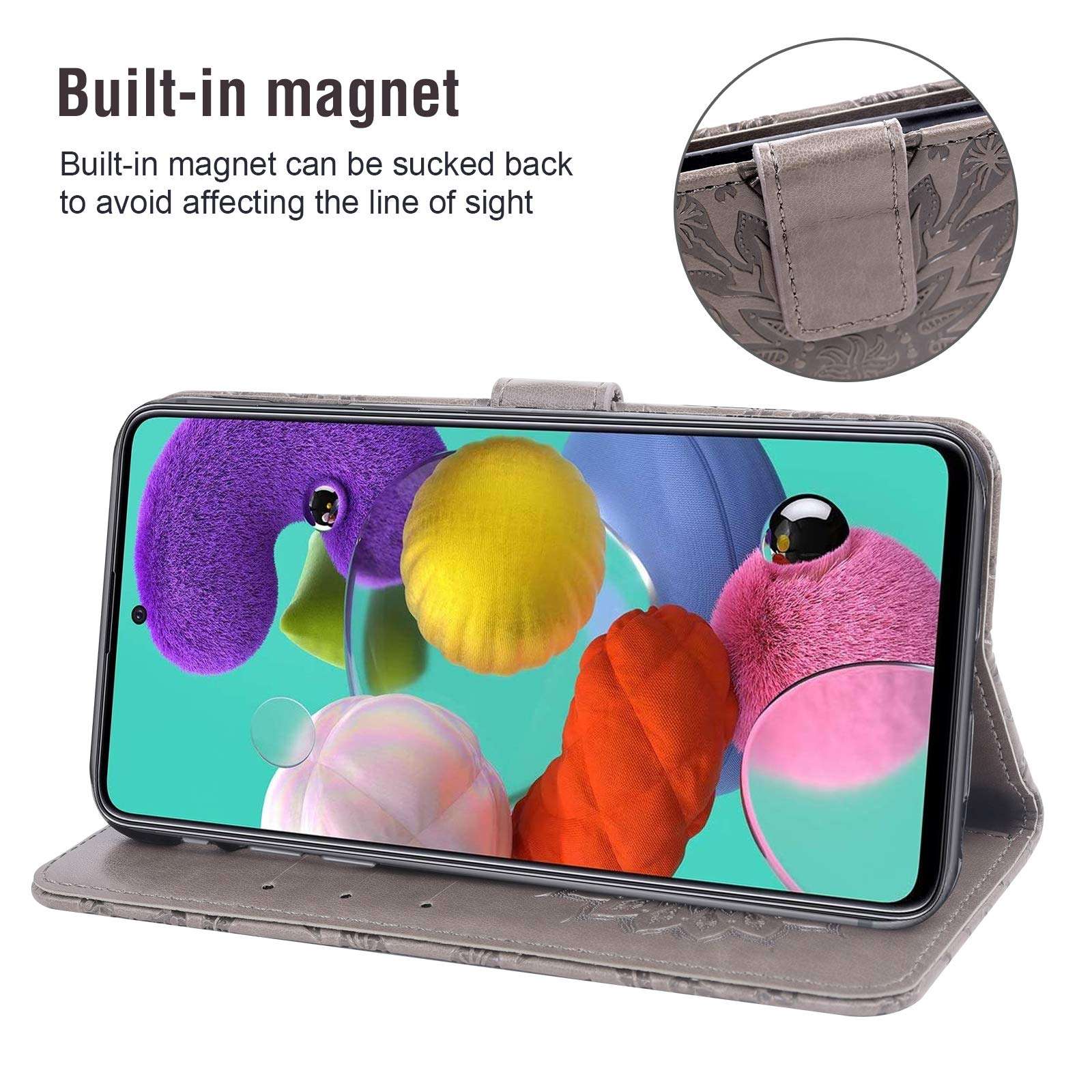 Phone Case for Samsung Galaxy A71 4G Wallet Cases with Tempered Glass Screen Protector and Leather Slim Flip Cover Card Holder Stand Cell Accessories Glaxay A 71 Gaxaly 71A S71 A715F Women Men Gray 4