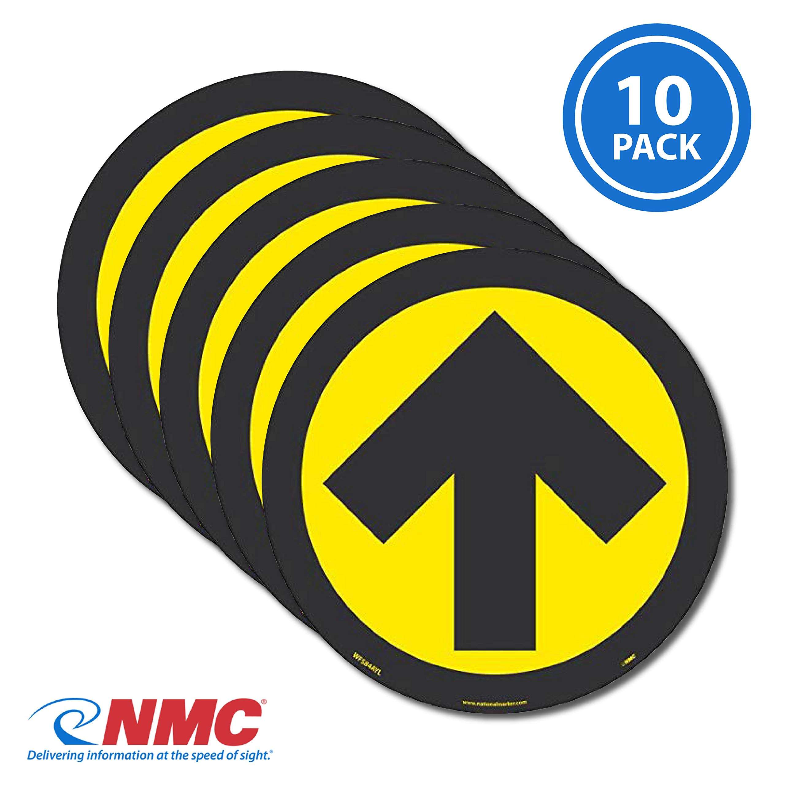 NMC WFS84YL10 Arrow Graphic, Yellow On Black, Walk On Floor Sign, 8 In Diameter,Pressure Sensitive Vinyl Non-Slip, Pack Of 10, Social Distancing 4