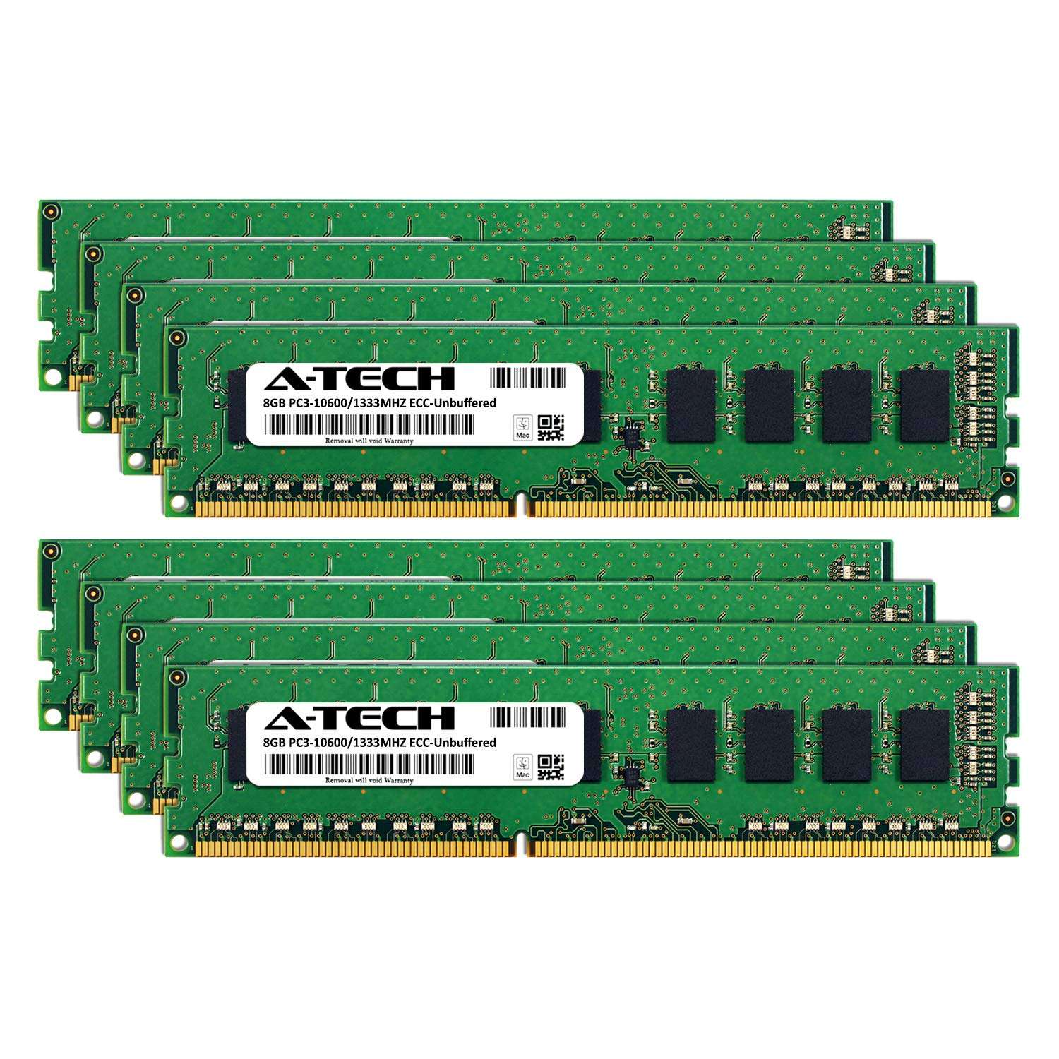 A-Tech 64GB Kit (8x8GB) Memory for Mac Pro Mid 2010 & Mid 2012 (MacPro5,1) | DDR3 1333MHz ECC Unbuffered DIMM PC3-10600 Dual Rank 2Rx8 1.5V 240 Pin RAM Upgrade 2
