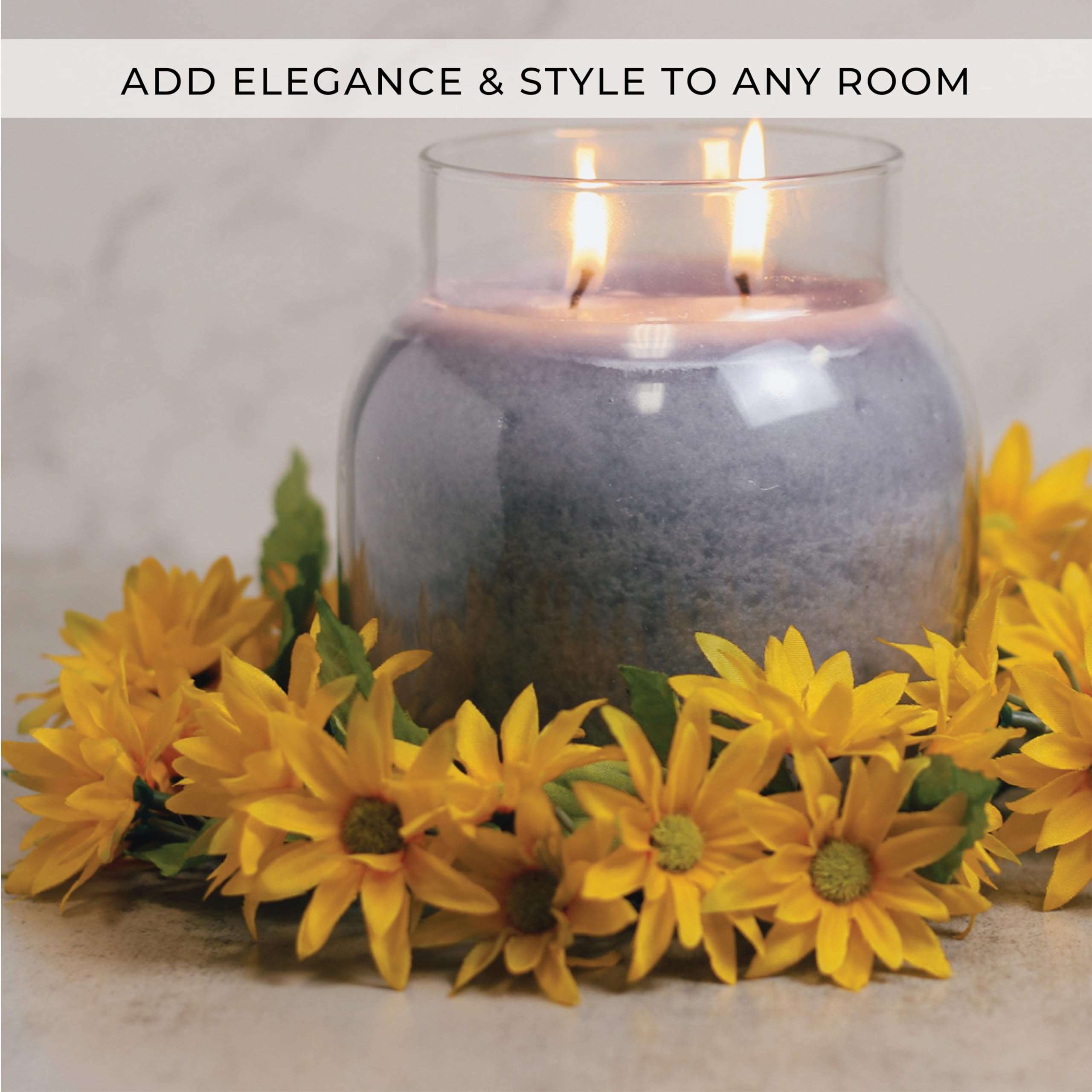 A Cheerful Giver Small Wreath Candle Ring Yellow Daisy Artificial Floral Decor for Candles Centerpieces & Home Accents 4