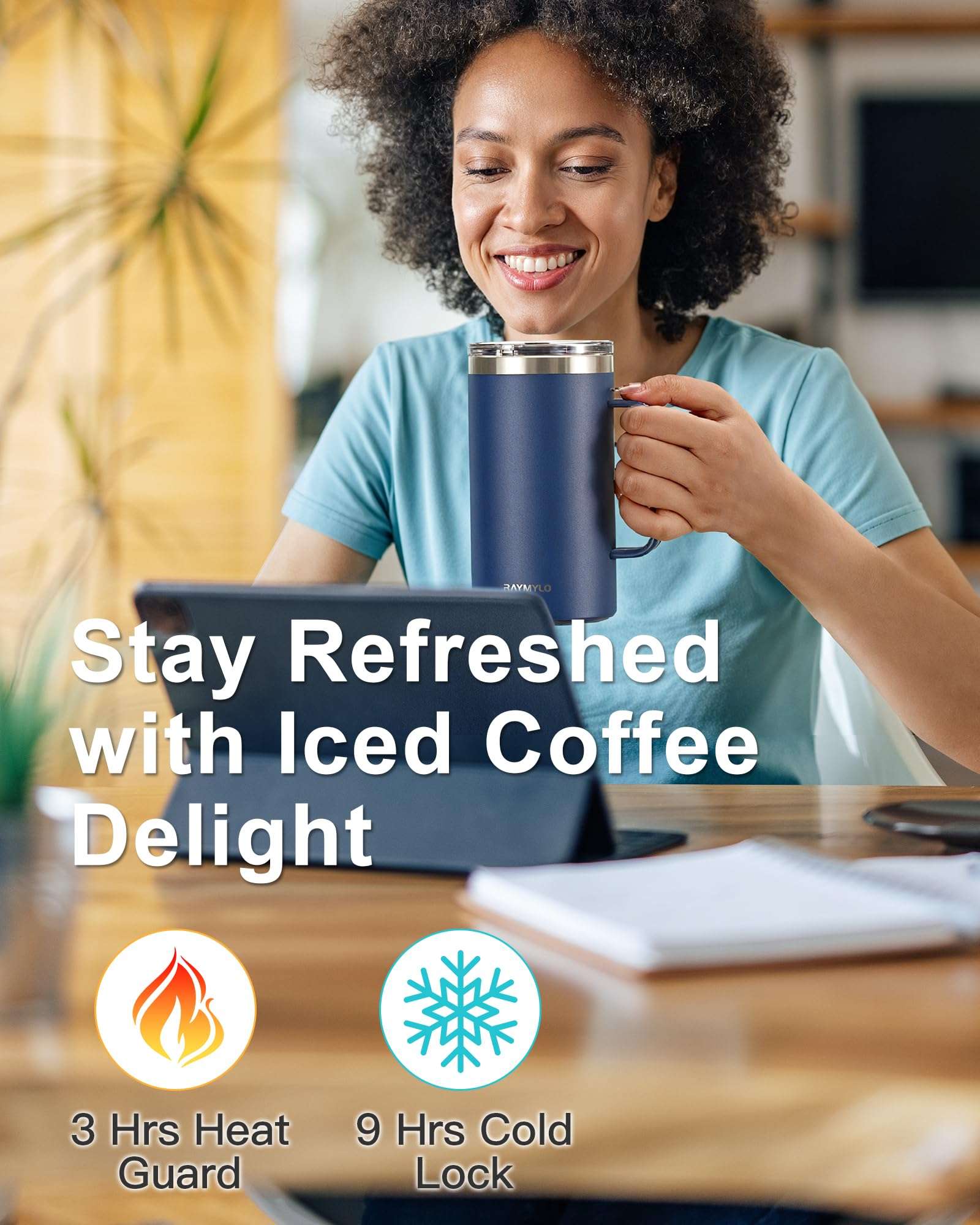 RAYMYLO Insulated Water Bottle 87oz (Navy Blue) + Insulated Coffee Mug 24oz (Navy Blue) 4