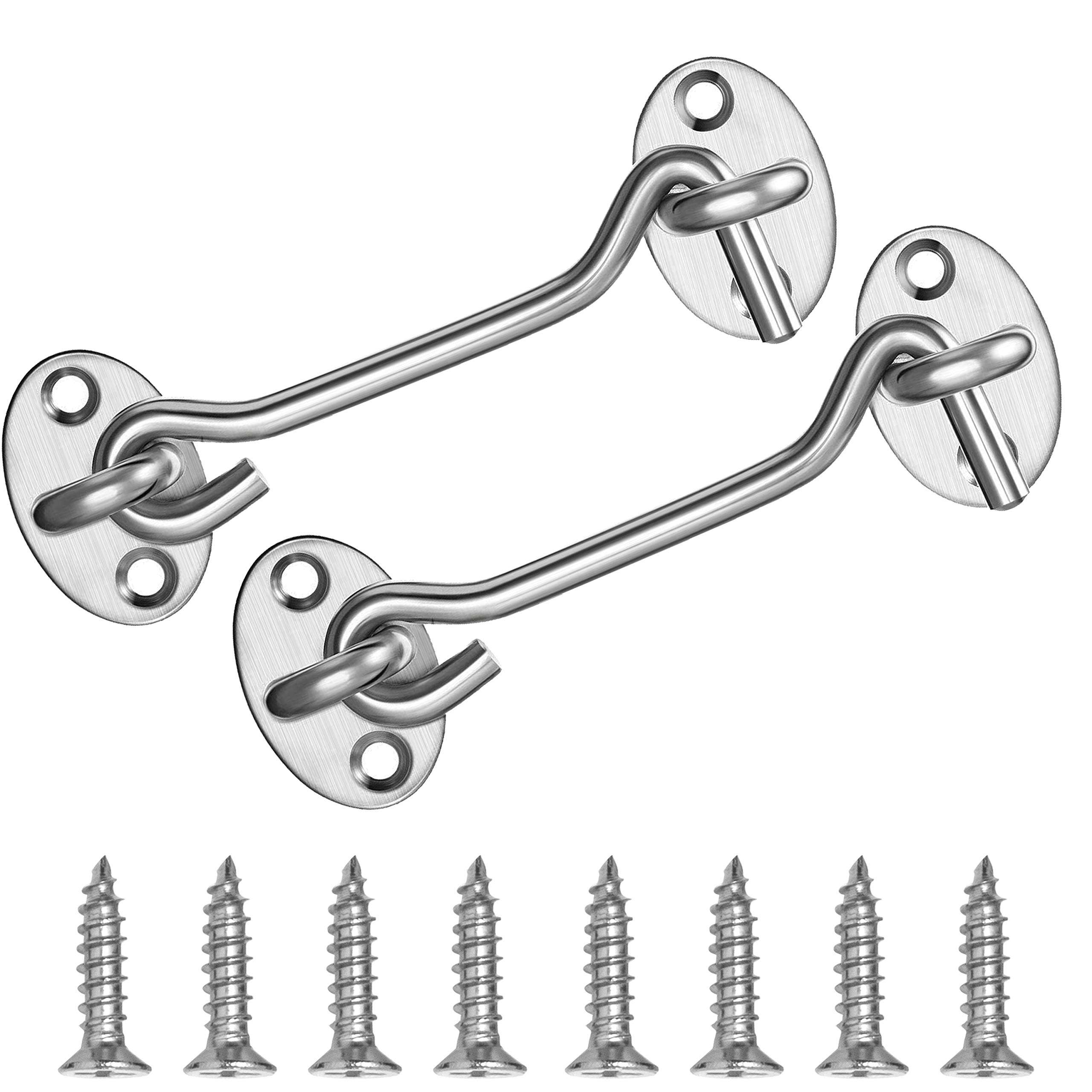 Barn Door Lock 2 Pack 4'' Barn Door Latch Stainless Steel Window Hook Privacy Hook and Eye Latch for Gate, Wooden Doors, Sliding Doors, Garages and Bathrooms (White) 1