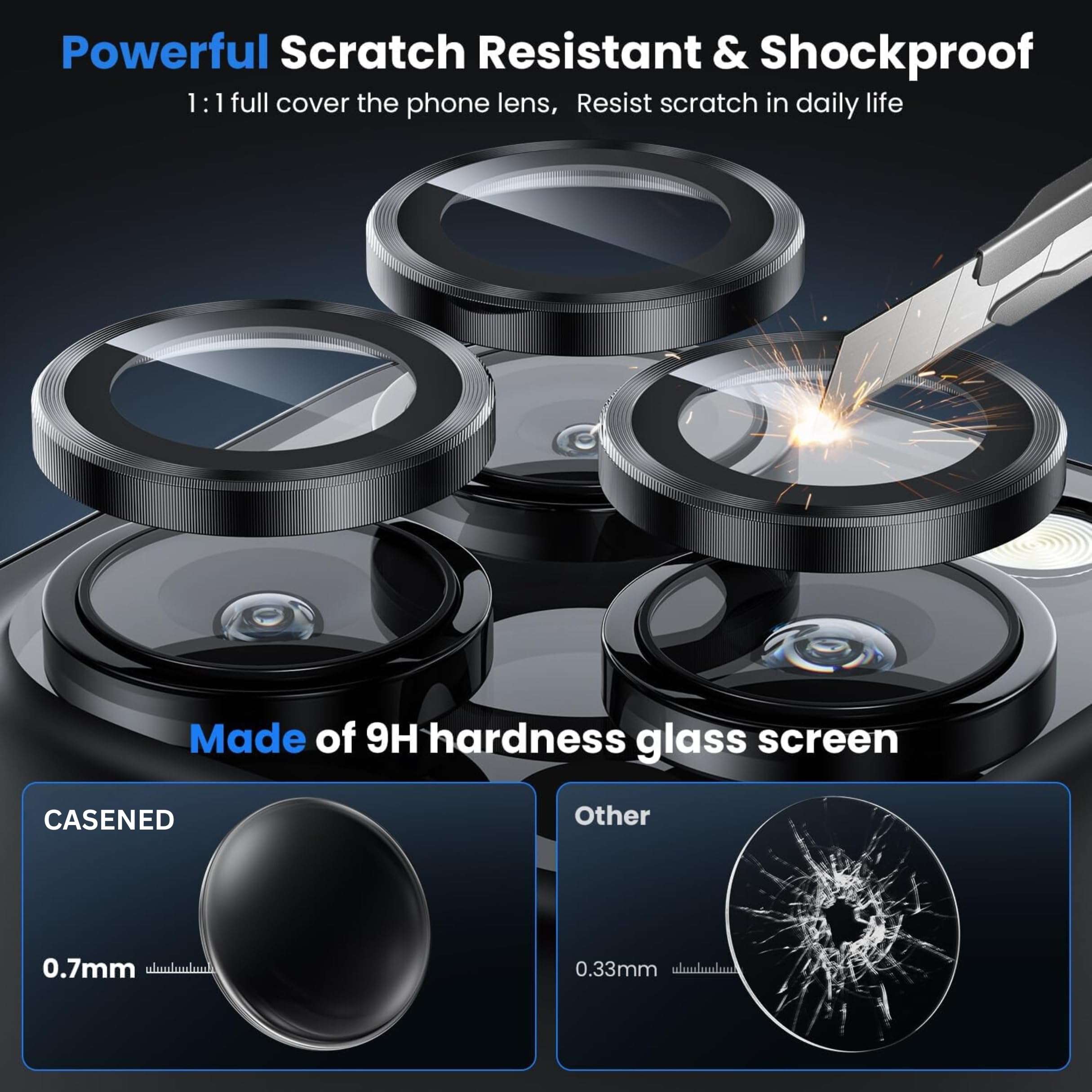 CASENED Camera Lens Protector for iPhone 16 Pro/iPhone 16 Pro Max - Alloy Metal Ring with Tempered Glass - Scratch Resistant, Easy Installation 3