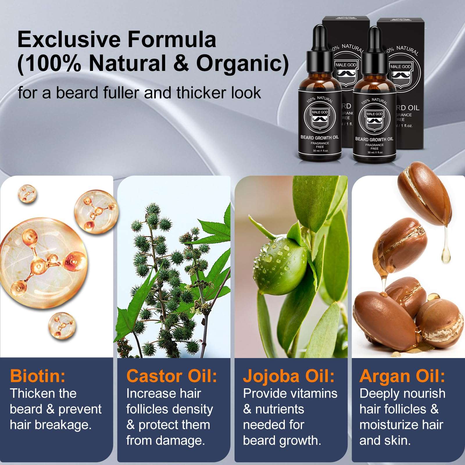 MALE GOD Beard Growth Kit, Beard Kit W/Beard Growth Oil (2 Bottles), Beard Balm, Beard Comb, Massager for Spot/Patchy Beard, Christmas Gifts for Men Him Boyfriend Husband 2