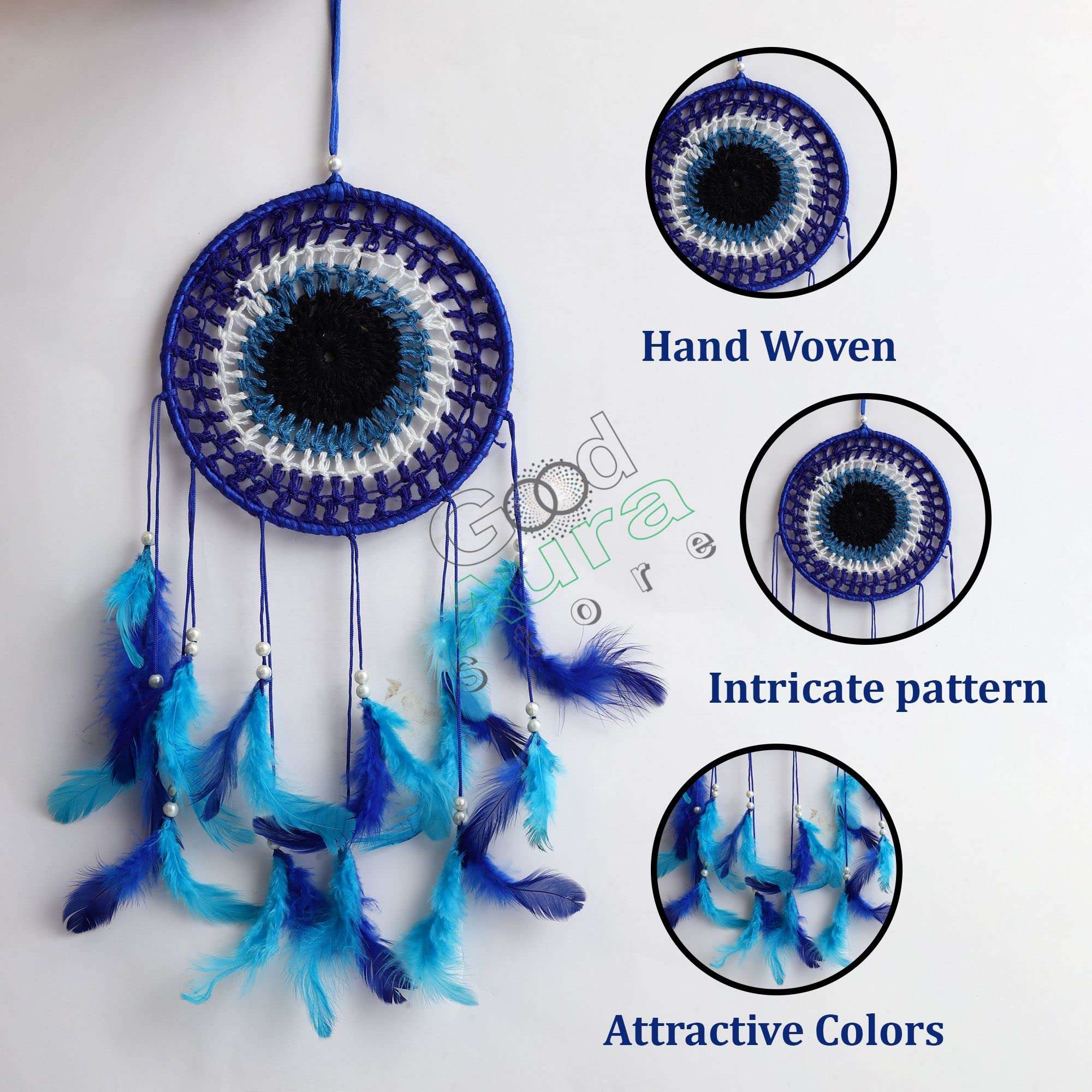 Good Aura Store Handmade Dream Catchers Wall Hangings for Home Decor Kids Room Bedroom Livingroom Balcony Feathers Dreamcatcher Wall Decorations Gift Items(Pack of 1, 15LX48Hcm, Blue) 5
