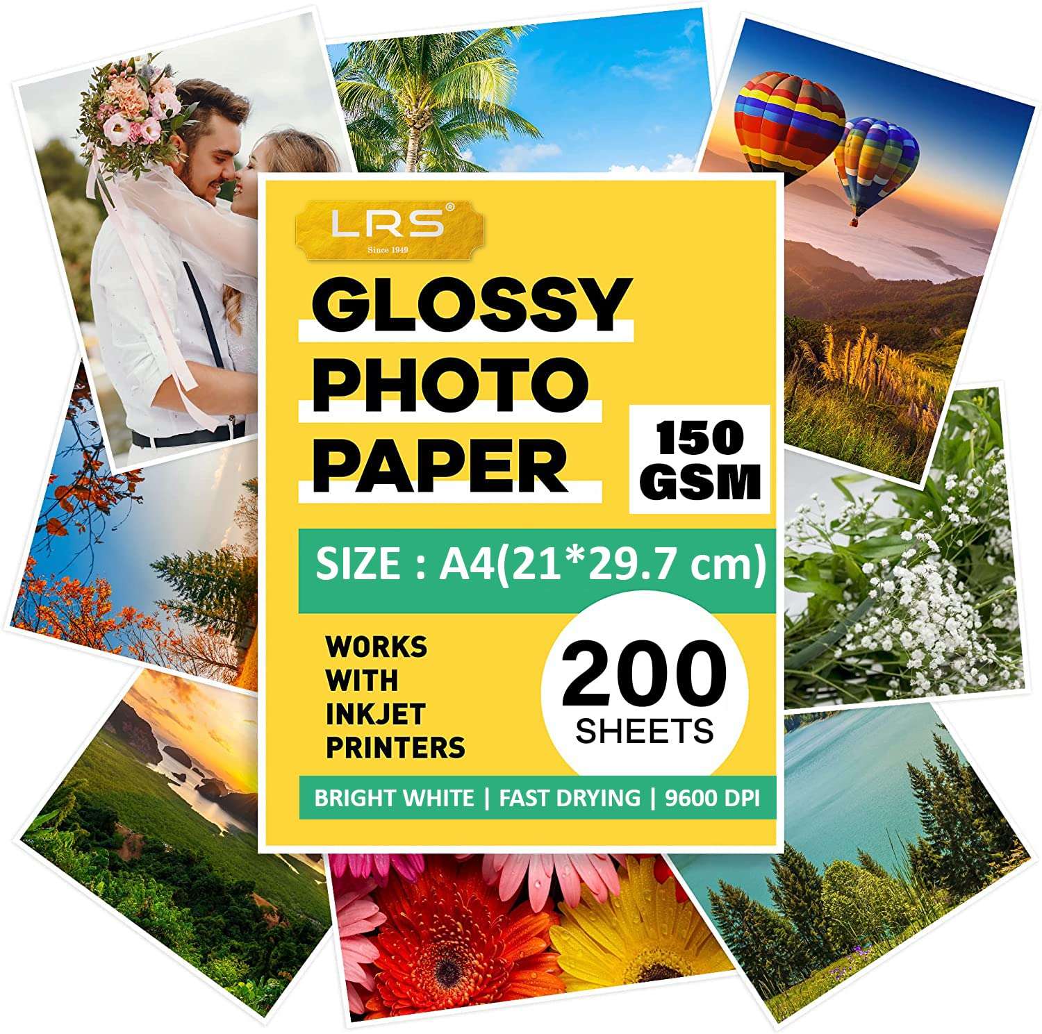 LRS Photo Paper - One Side Glossy - A4 Size - 150 GSM - Pack of 200 Sheets