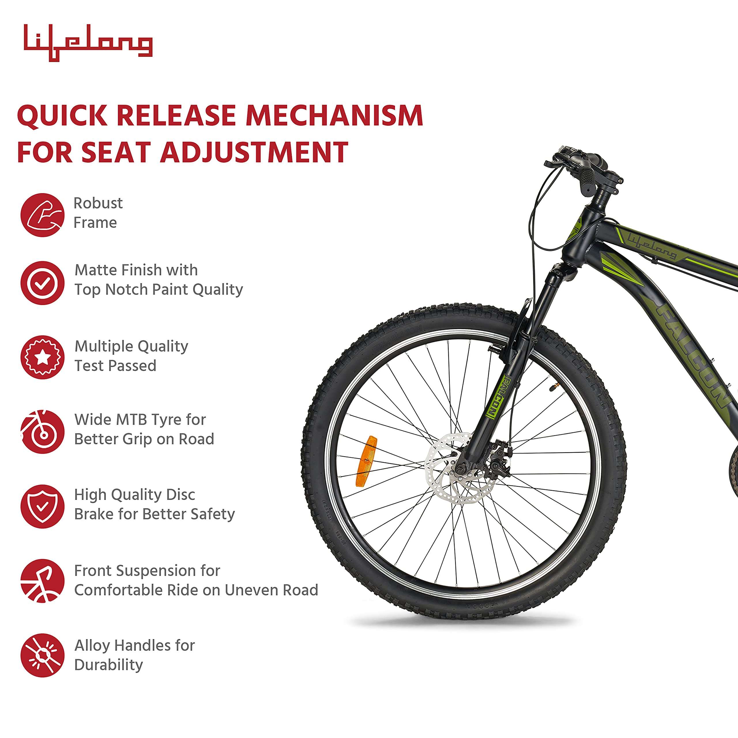 Lifelong LLBC2702 Falcon 27.5T with Disc Brake and Suspension BMX Cycle (Black) LLBC2001 Tribe 20T Cycle (Yellow and Black) 5