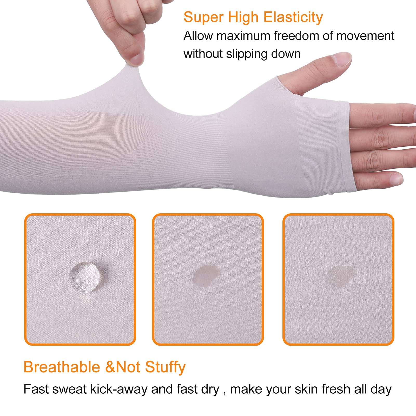 CREPUSCOLO 3 Pairs UV Sun Protection Arm Sleeves- Ice Silk Cooling Sleeves with Thumb Hole Comfortable Long Sleeves Cover Compression Tattoo Cover Sleeves for Men Women Outdoor Sports Cycling Hiking 3