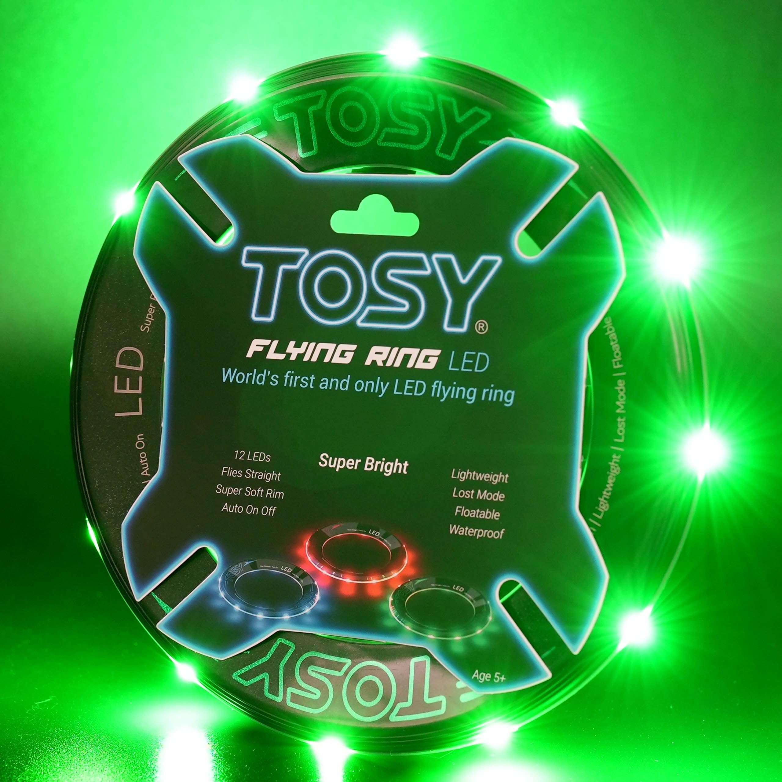 TOSY Flying Ring - 12 LEDs, Super Bright, Soft, Auto Light Up, Safe, Waterproof, Lightweight Frisbee, Cool Birthday, Camping, Easter Basket Stuffers & Outdoor/Indoor Gift Toy for Boys/Girls/Kids 1