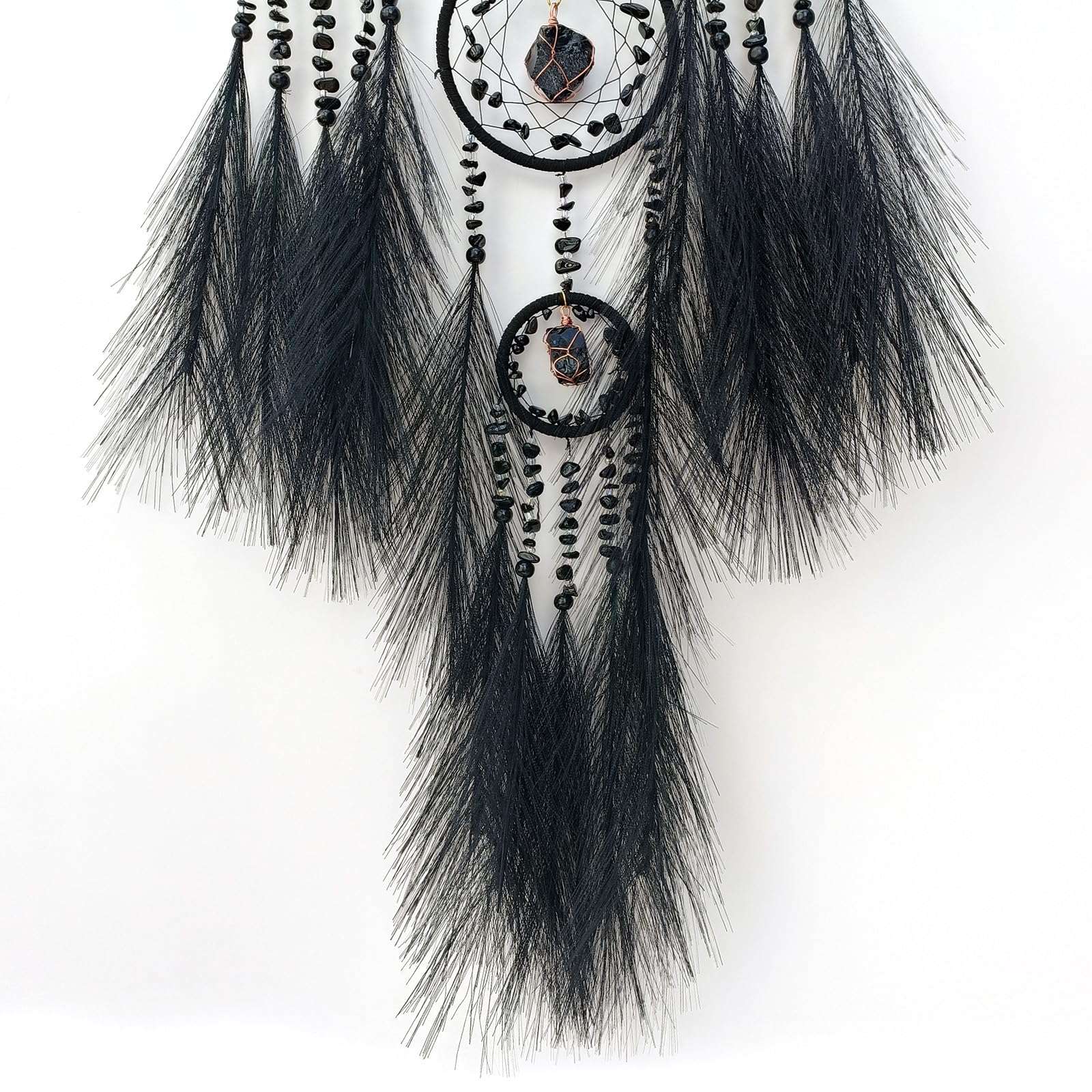 RAGKUU Black Large Dream Catcher Wall Decor Pampas Grass Dream Catchers with Stone Pendant Handmade Dreamcatcher Wall Hanging Ornament Art Craft for Bedroom Living Room Home Decor 5