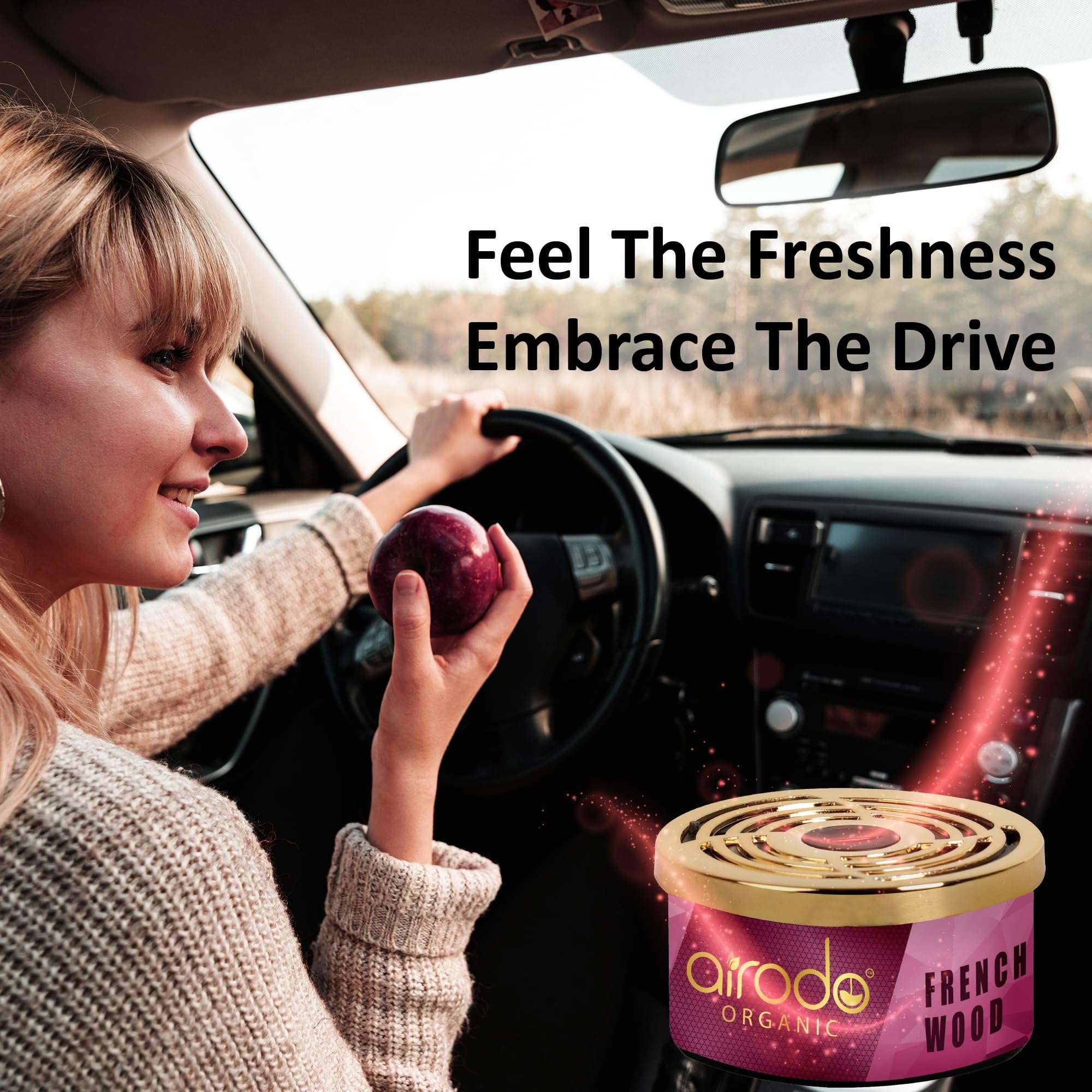 Airodo One French Wood Organic Car Perfume, Strong Fiber Air Freshener to Freshen'up Your Car - Car Accessories interior car perfumes and fresheners (50g with 2 Refill) 6