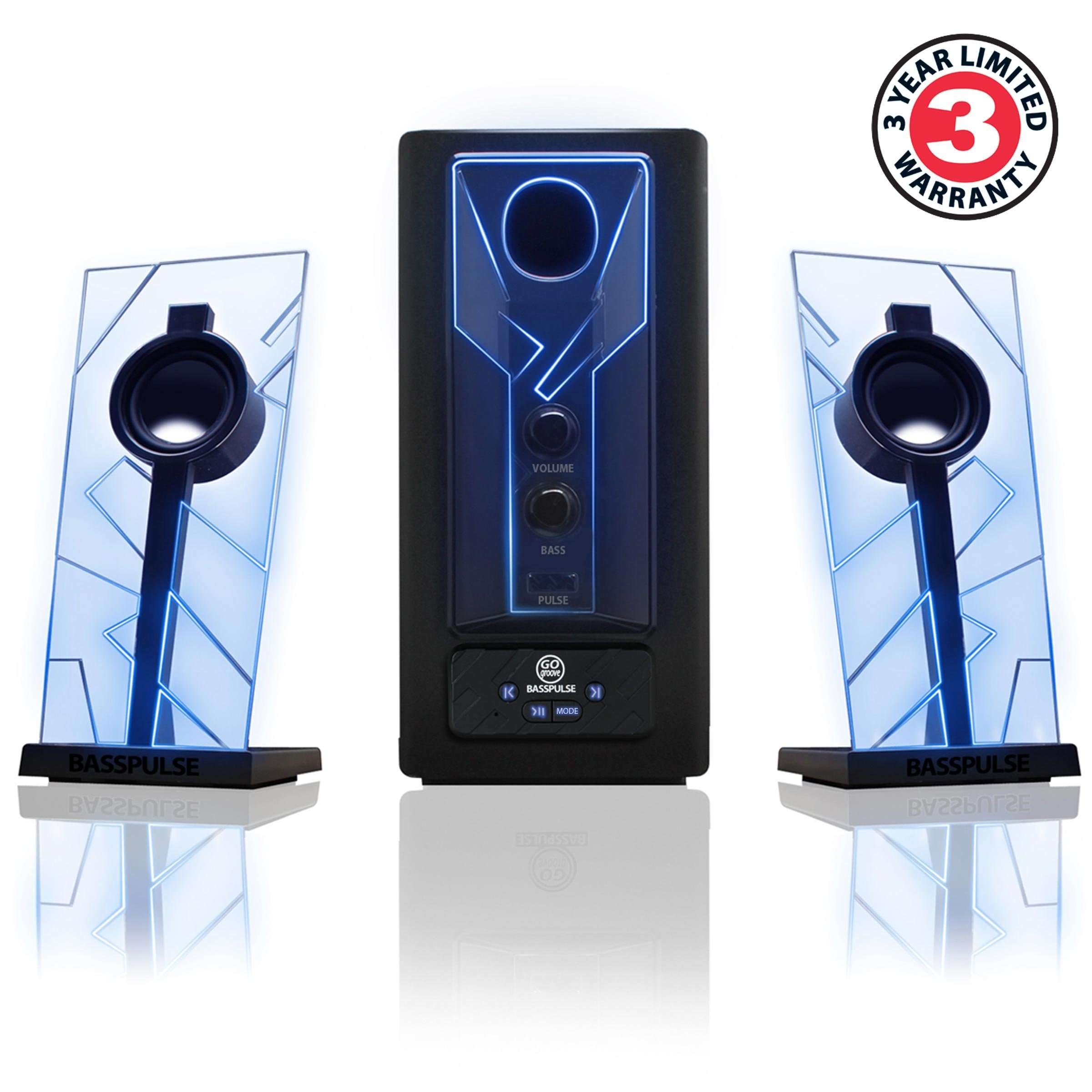 GOgroove BassPULSE Bluetooth 2.1 Computer Speakers with Subwoofer, Blue Glow LED Lights and Wireless Connection - Compatible with Your Gaming Desktop PC, Laptop and Other Bluetooth Devices 2